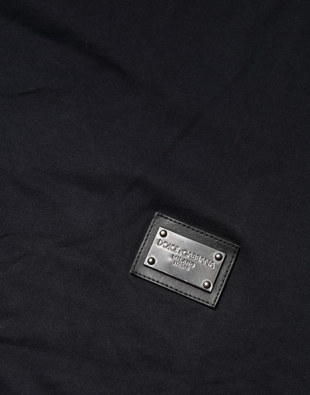 Dark Blue Logo Plaque Cotton Crewneck T-shirt