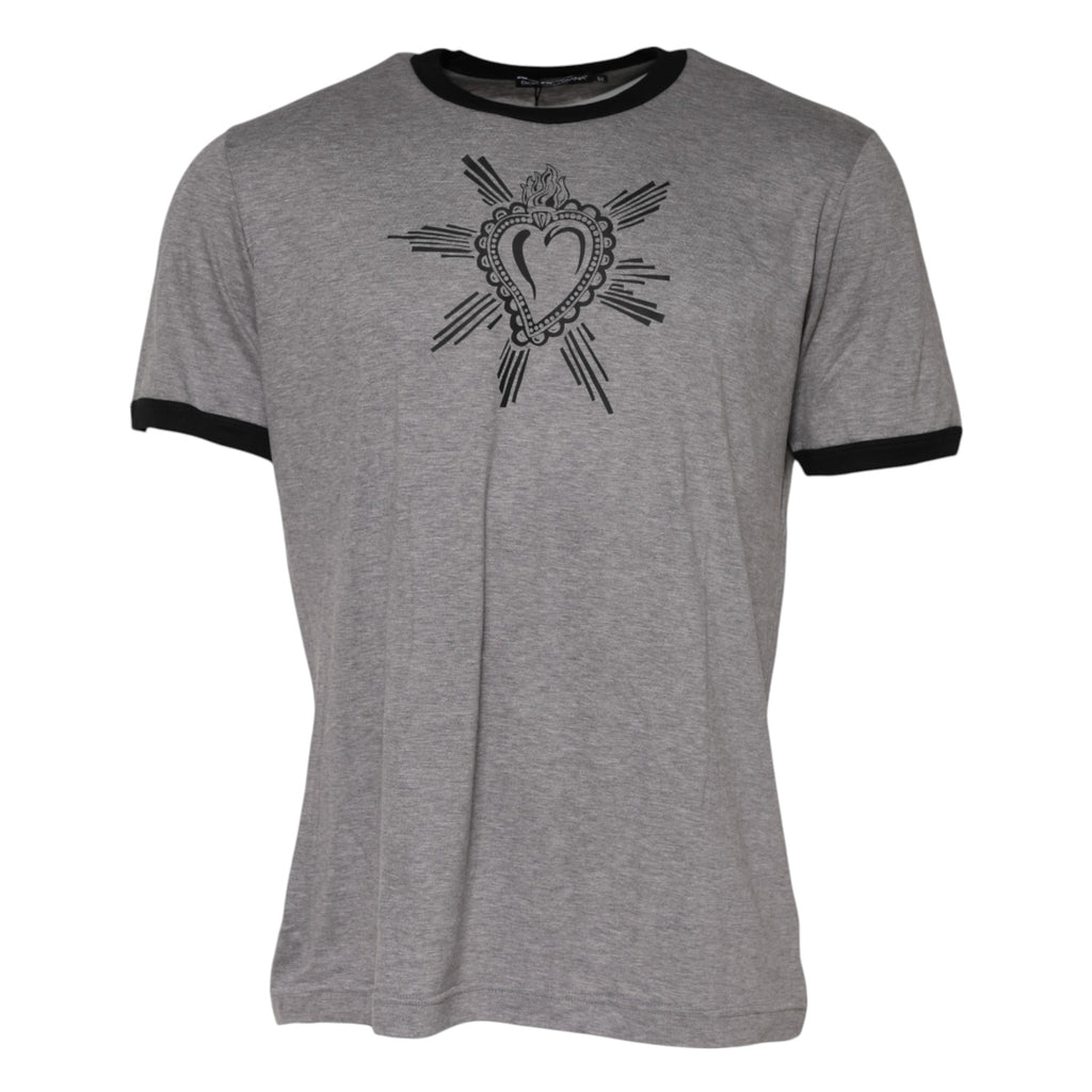 Gray Sacred Heart Cotton Crew Neck T-shirt