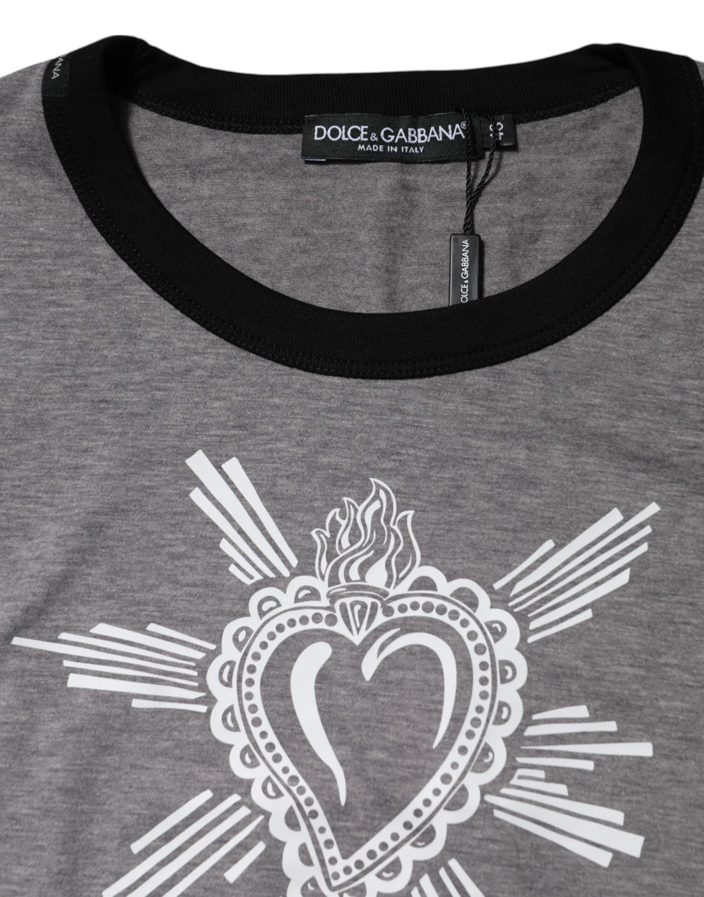 Gray Sacred Heart Cotton Crew Neck T-shirt