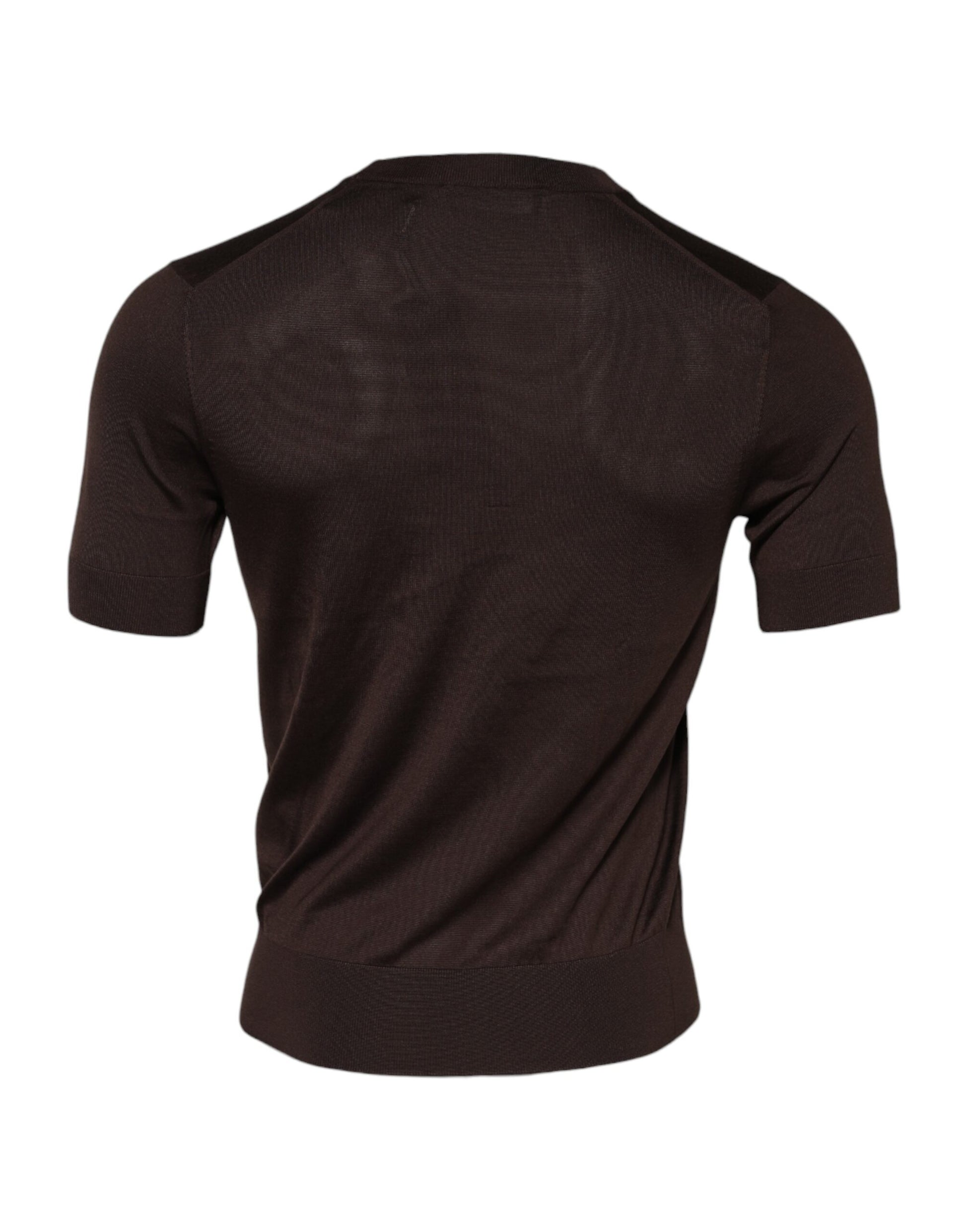 Brown Silk Crew Neck Short Sleeves T-shirt