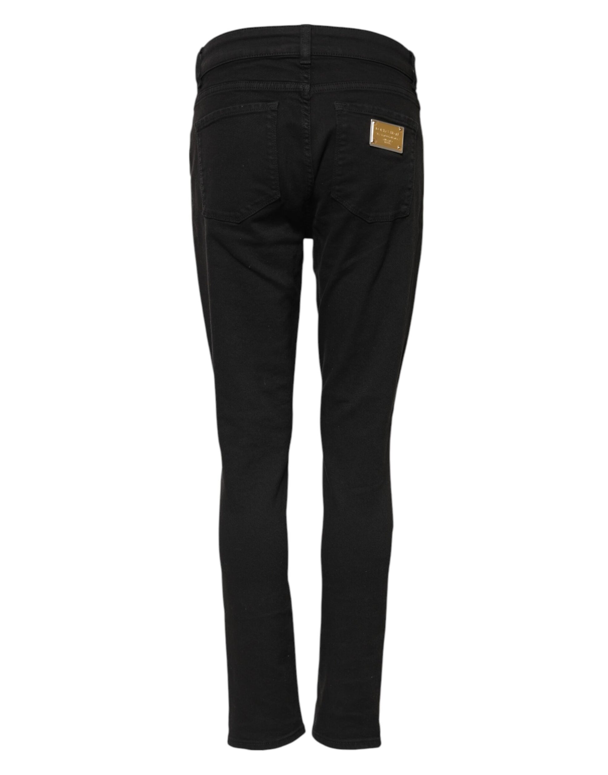 Black Cotton Skinny Mid Waist Denim Jeans