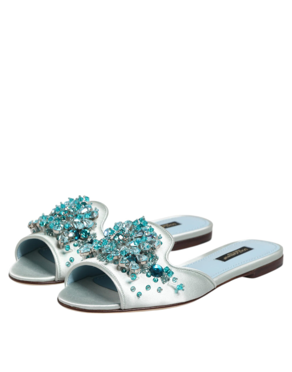 Silver Blue Leather Bead Embellish Slide Shoes