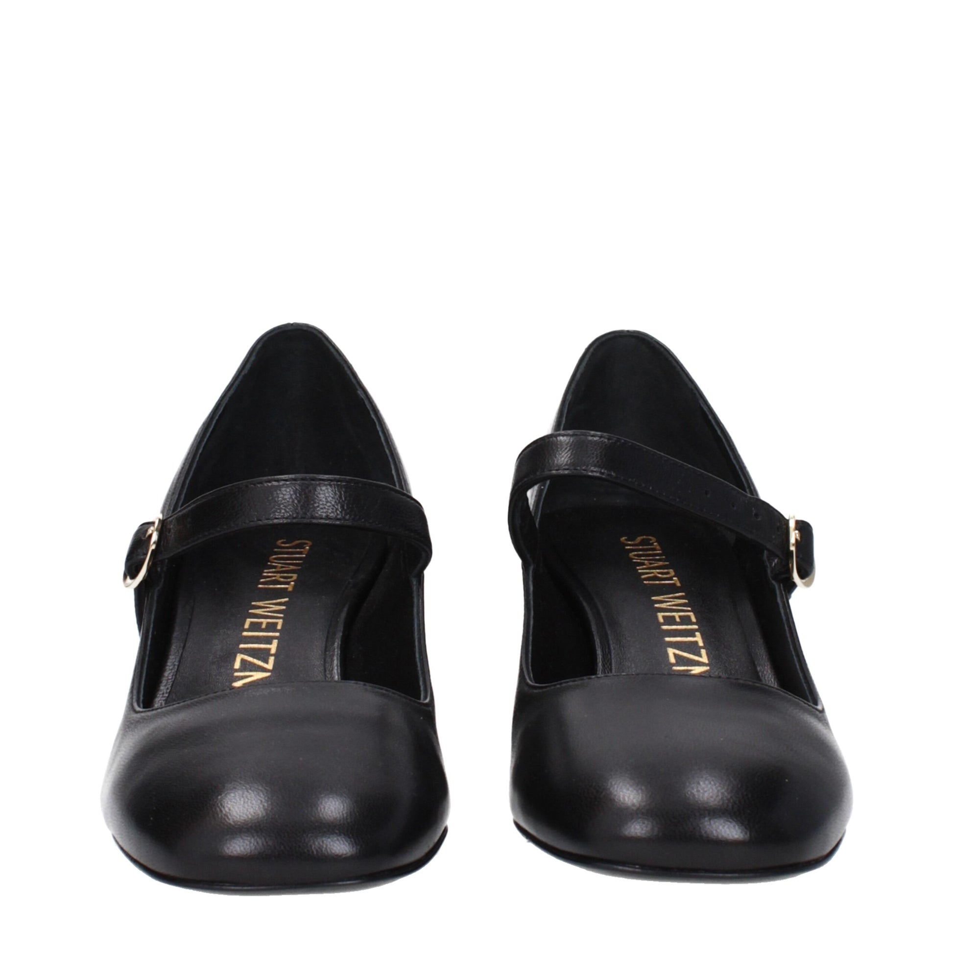 Black Leather Mid Heel Pumps