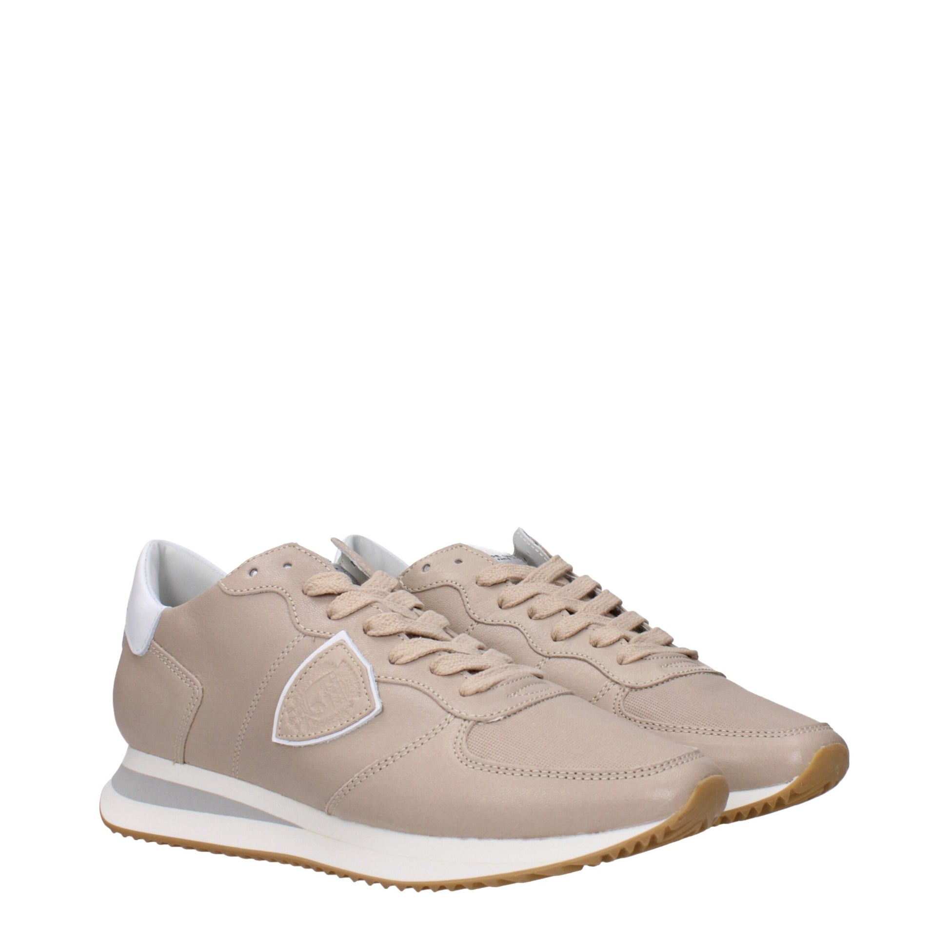 Beige Leather Low Top Sneakers