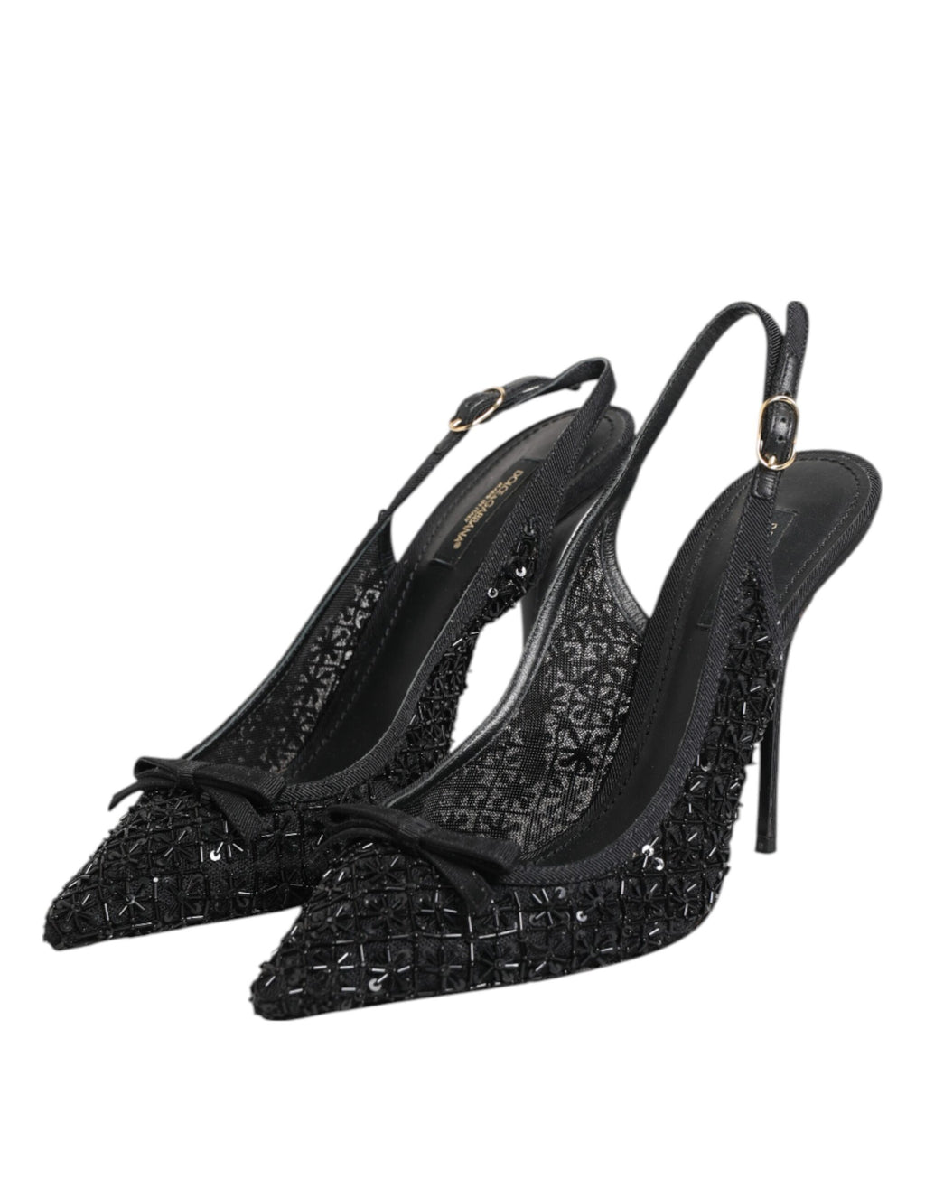 Black Tulle Ricamo Heels Slingbacks Shoes
