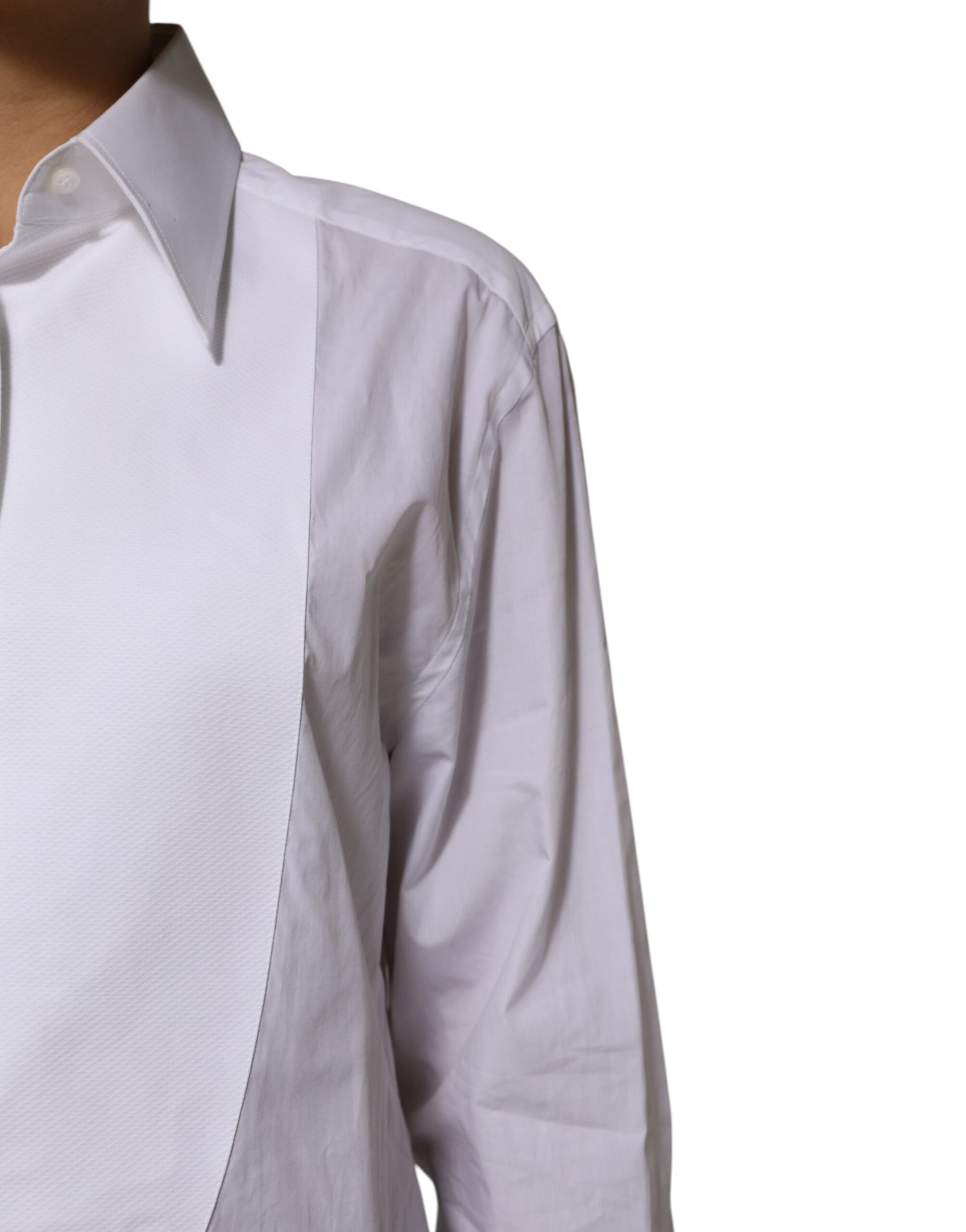 White Cotton Collared Long Sleeves Shirt Top