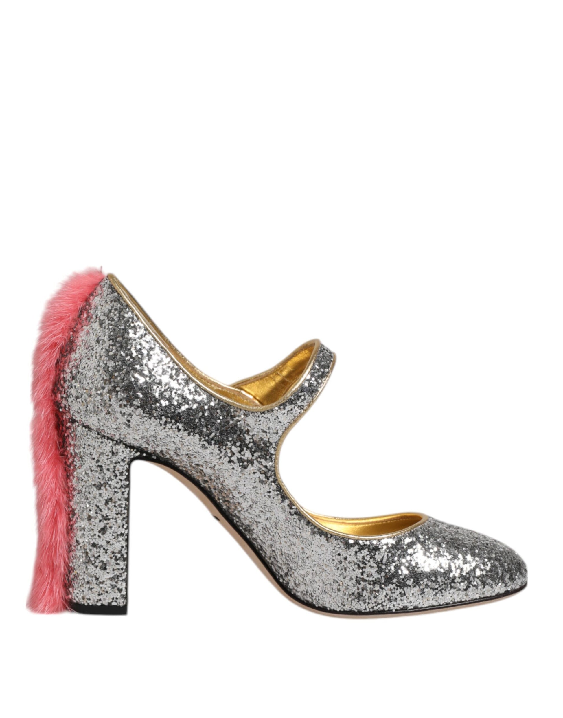 Silver Glitter Mink Fur VALLY Pumps Shoes