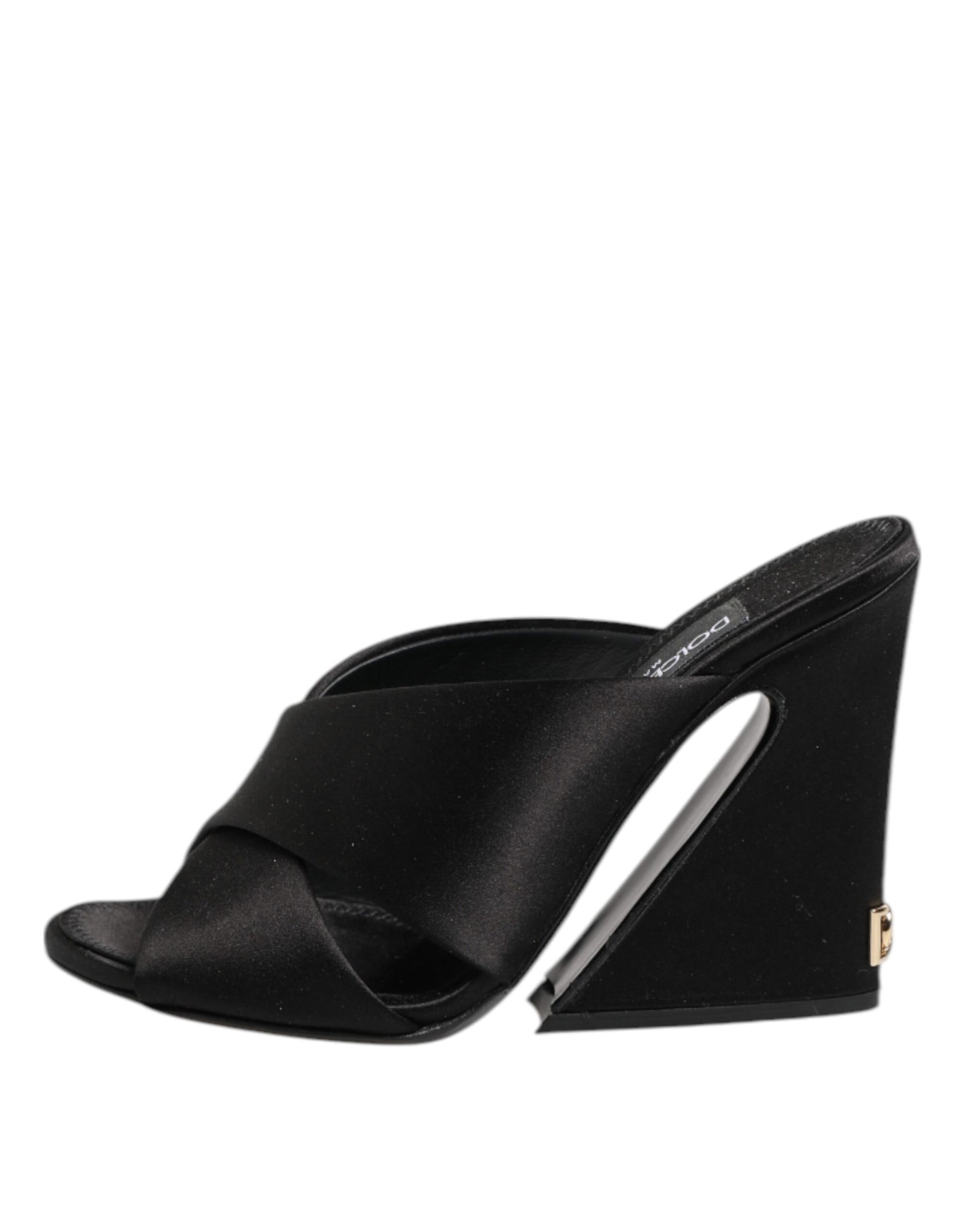 Black Logo KEIRA Satin Slides Sandals Shoes