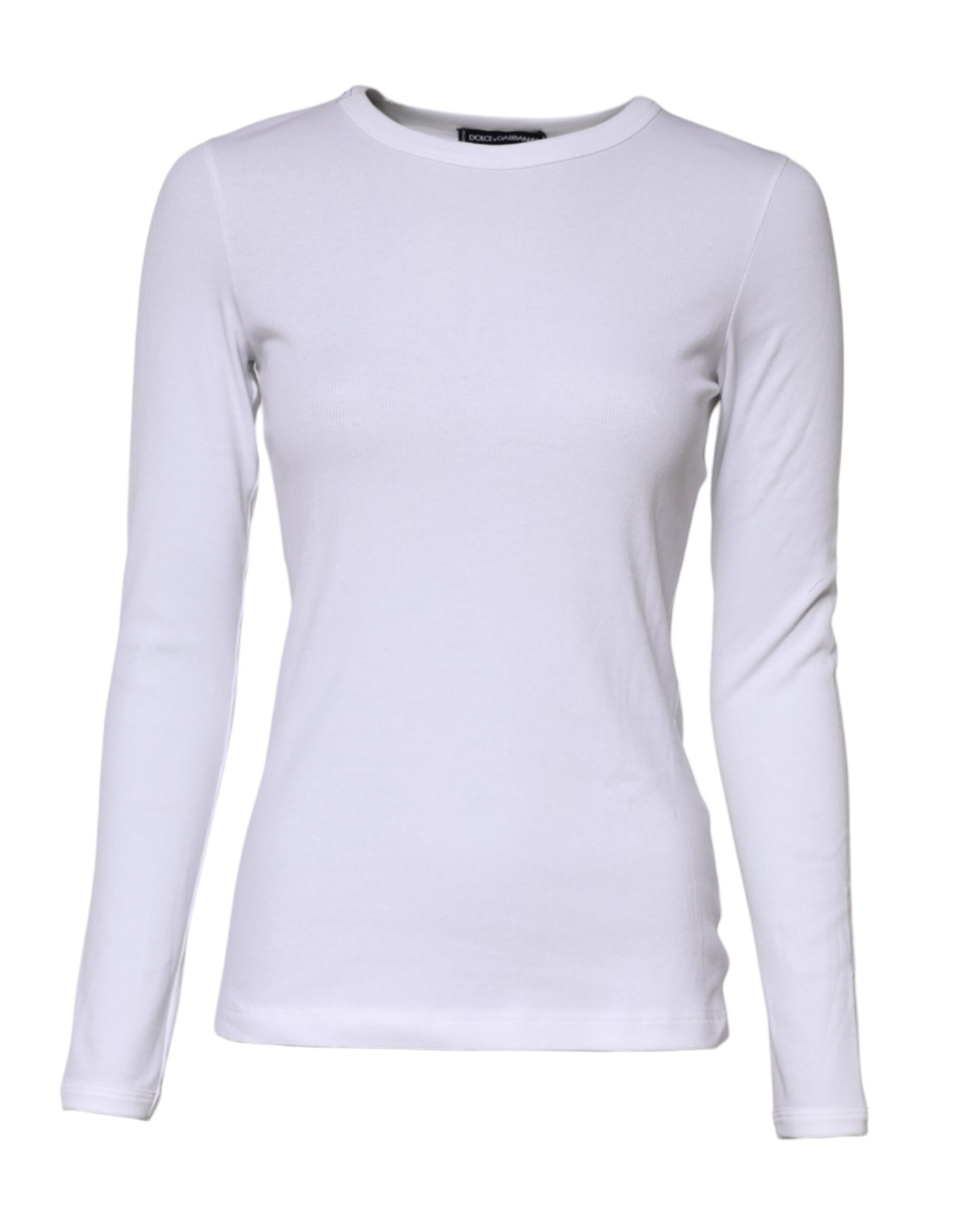 White Cotton Knit Round Neck Long Sleeves T-shirt