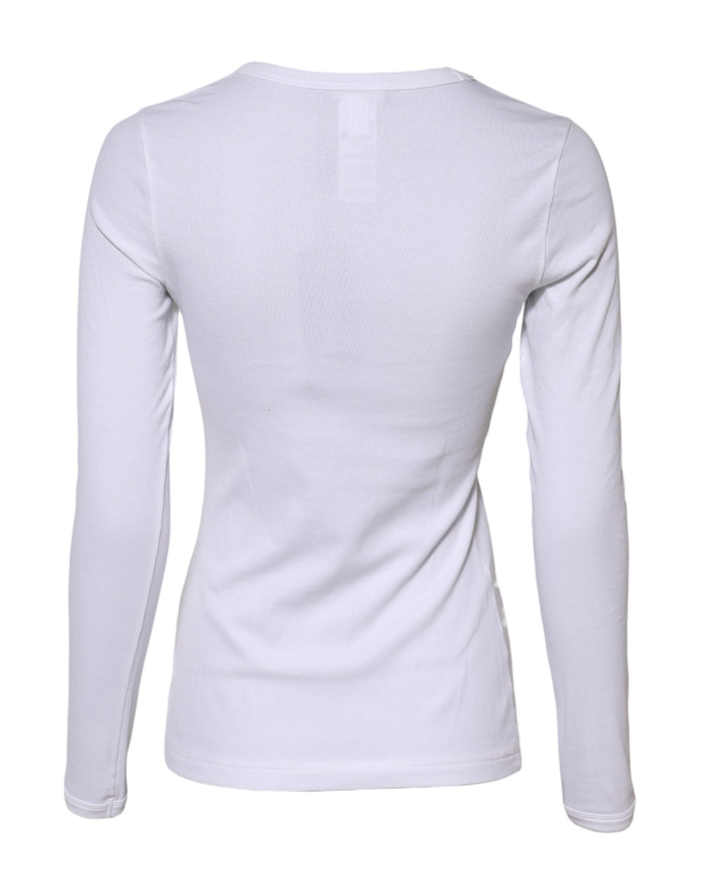 White Cotton Knit Round Neck Long Sleeves T-shirt