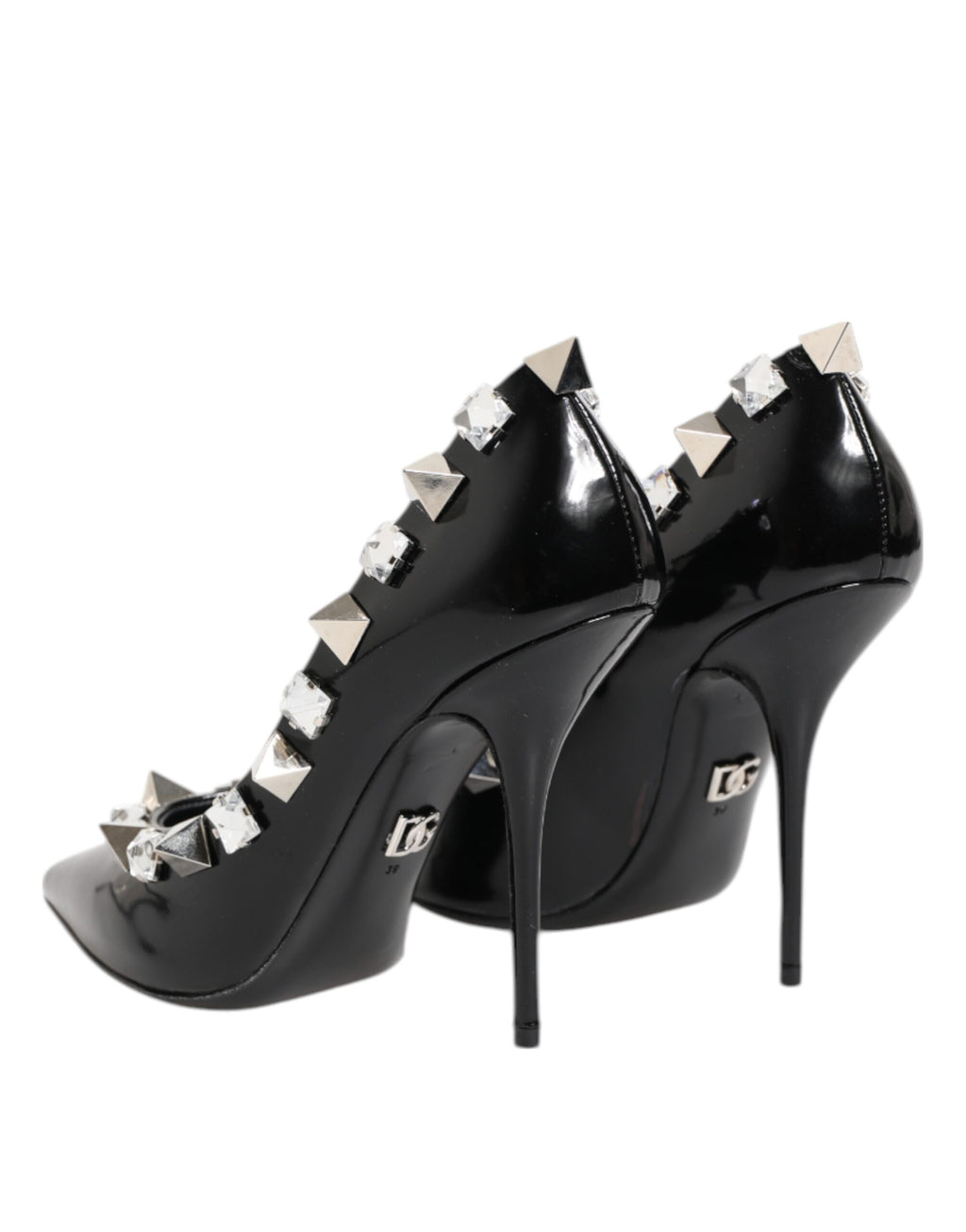 Black Crystals Studs Stiletto Pumps Shoes