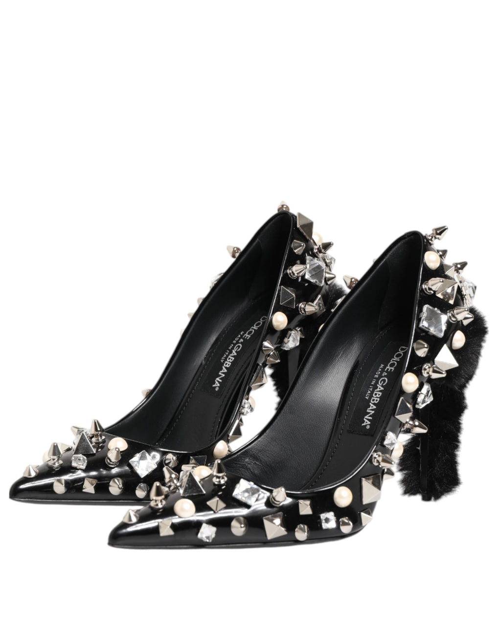 Black Crystals Studs Stiletto Pumps Shoes