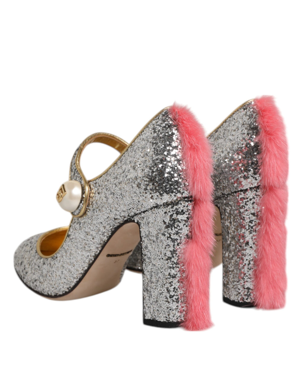 Silver Glitter Mink Fur VALLY Pump Shoes