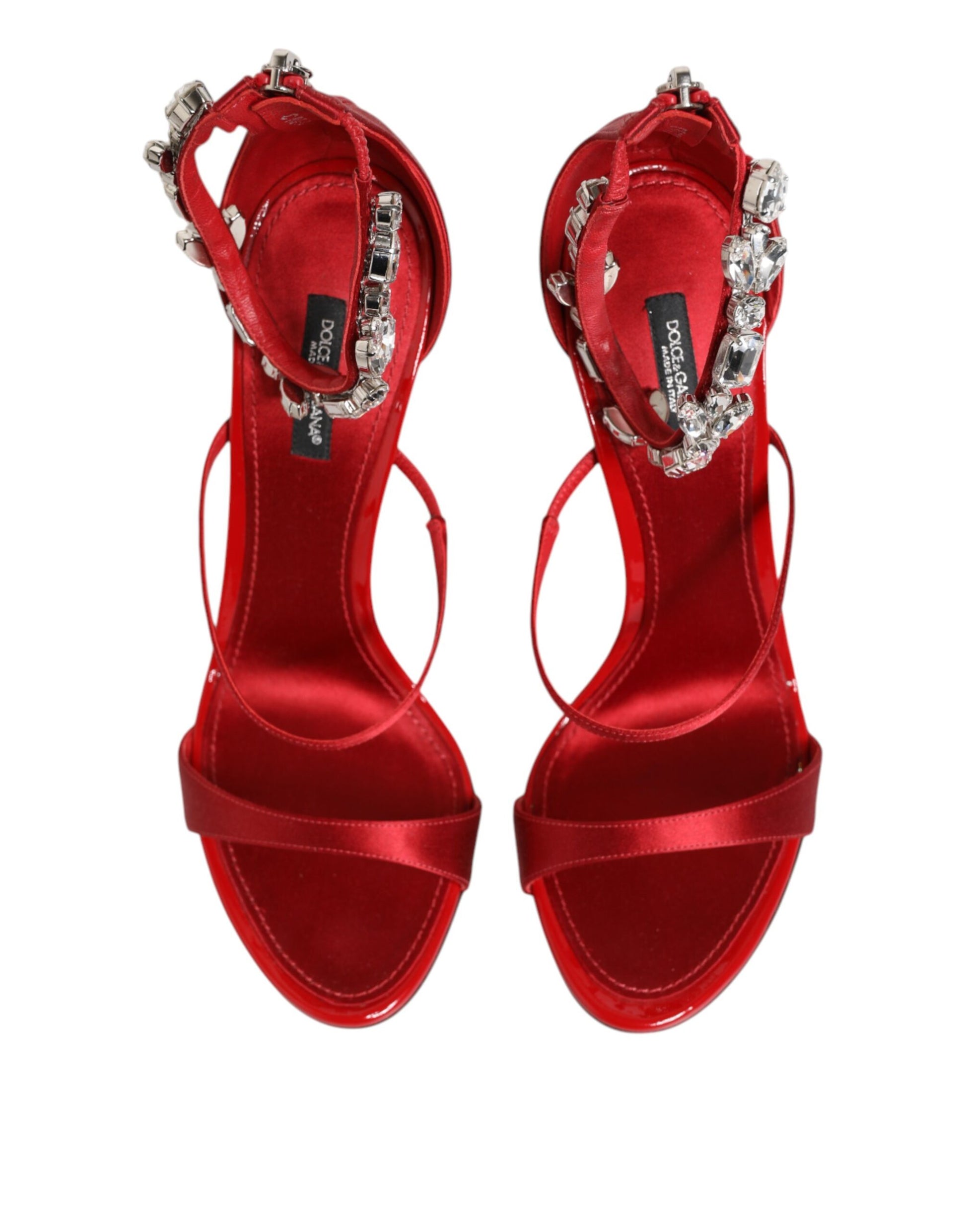 Red Satin Crystals Keira Sandals Heel Shoes