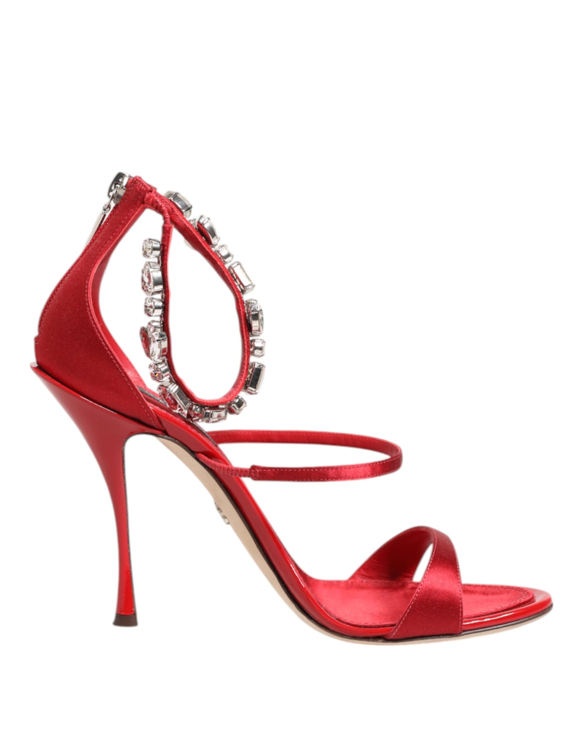 Red Satin Crystals Keira Sandals Heel Shoes