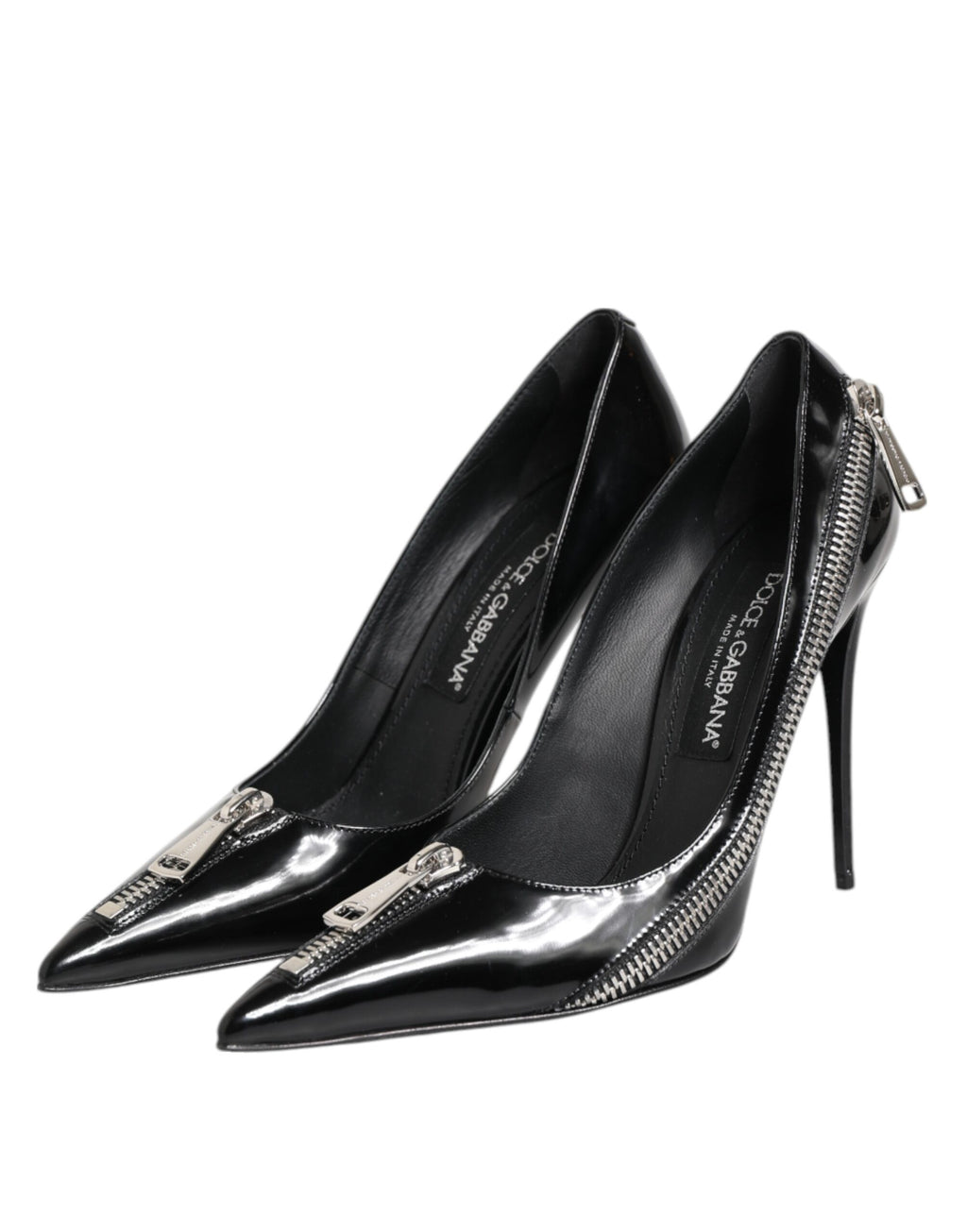 Black Patent Leather Zipper Heels Pumps Shoes
