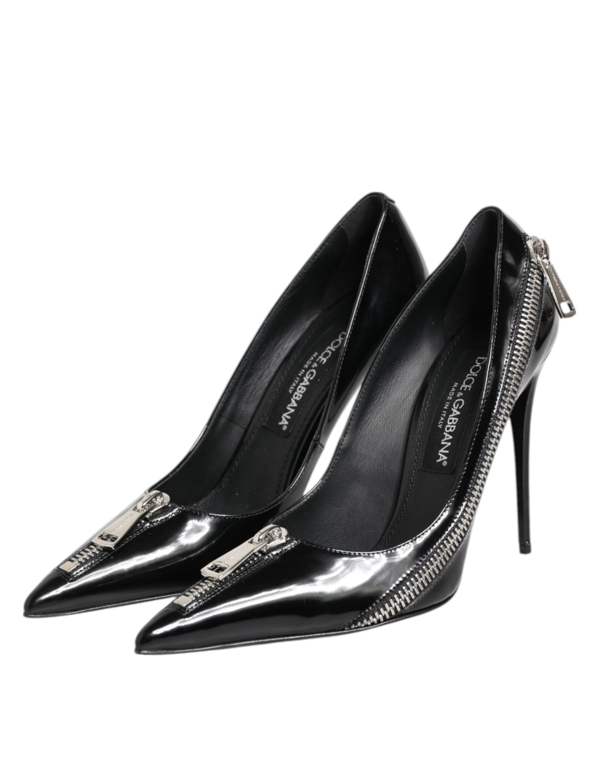 Black Patent Leather Zipper Heels Pumps Shoes