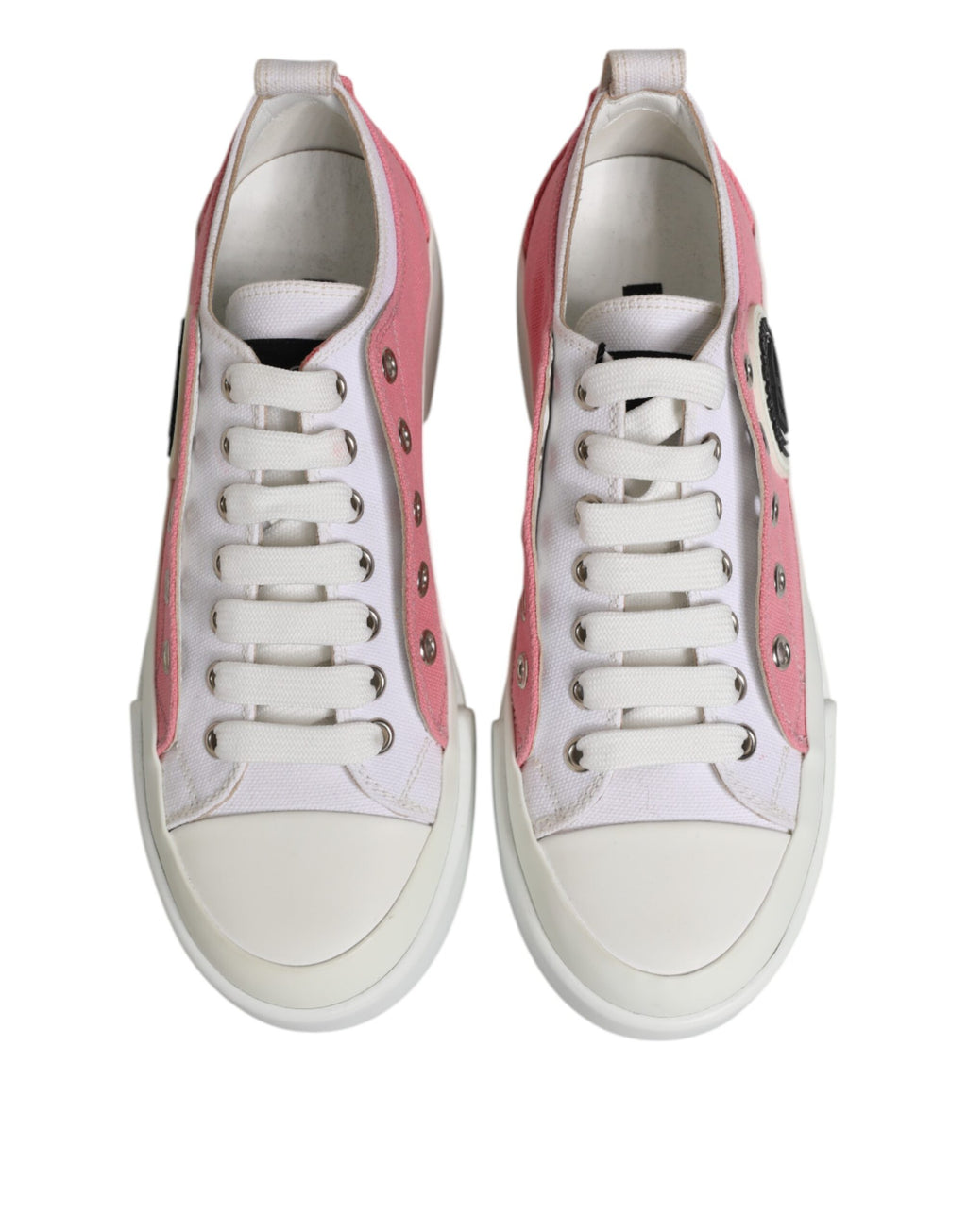 White Pink Canvas Low Top Sneakers Shoes