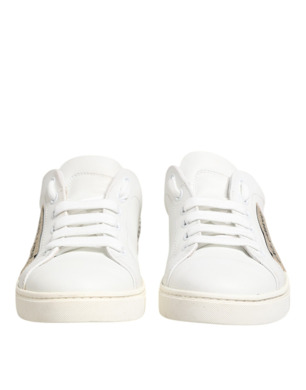White Gray Leather Low Top Sneakers Shoes