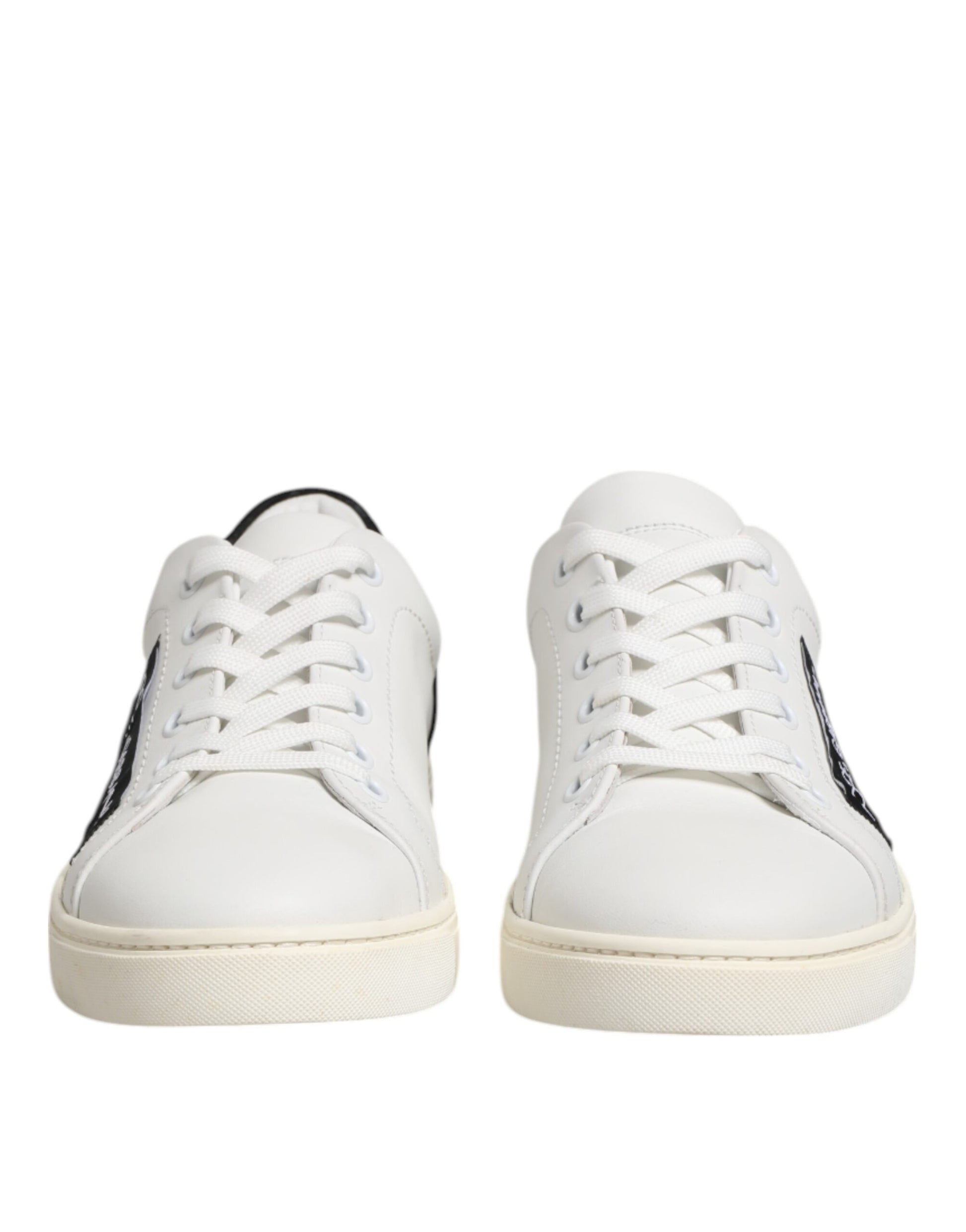 White Black Leather Low Top Sneakers Shoes
