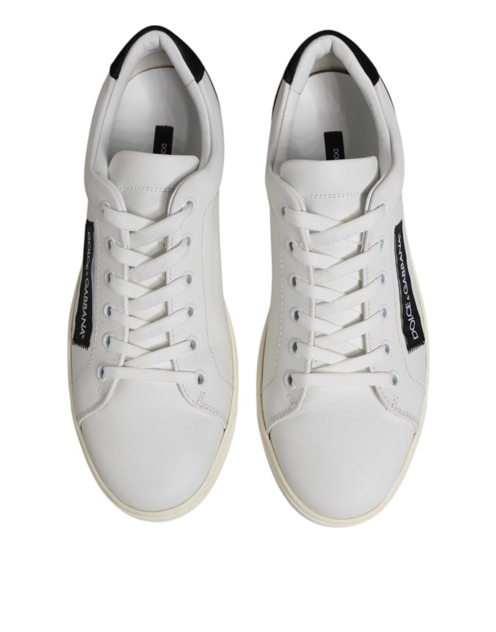 White Black Leather Low Top Sneakers Shoes