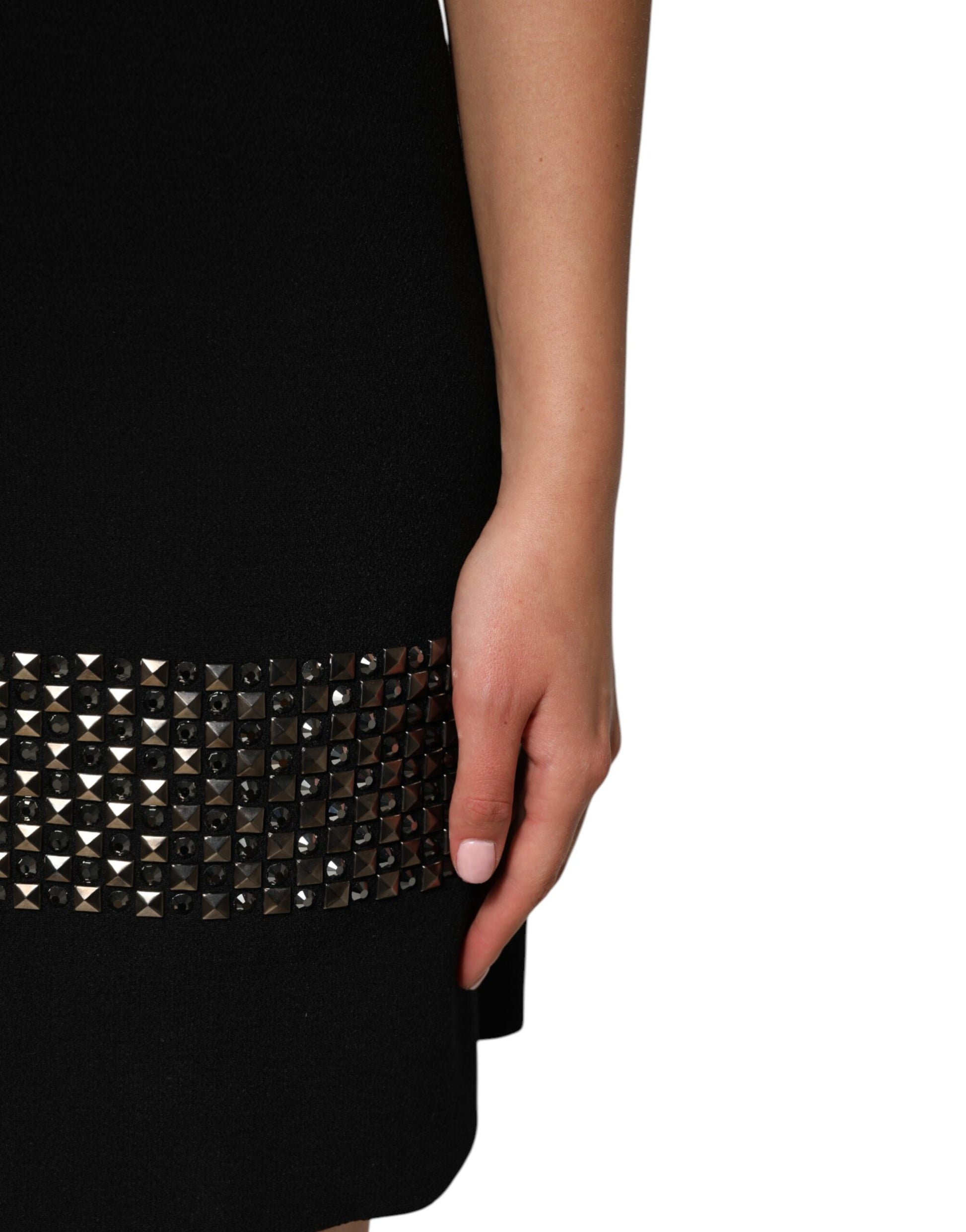 Black Crystal Embellished Collared Mini Dress