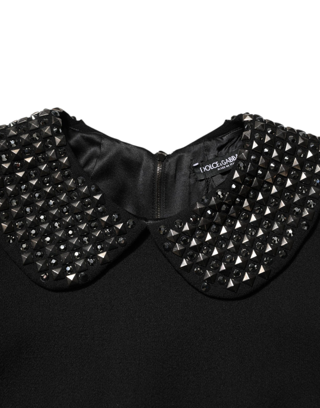 Black Crystal Embellished Collared Mini Dress