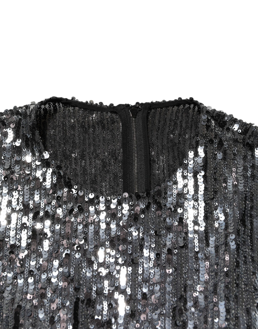 Black Sequined Long Sleeves Midi A-line  Dress