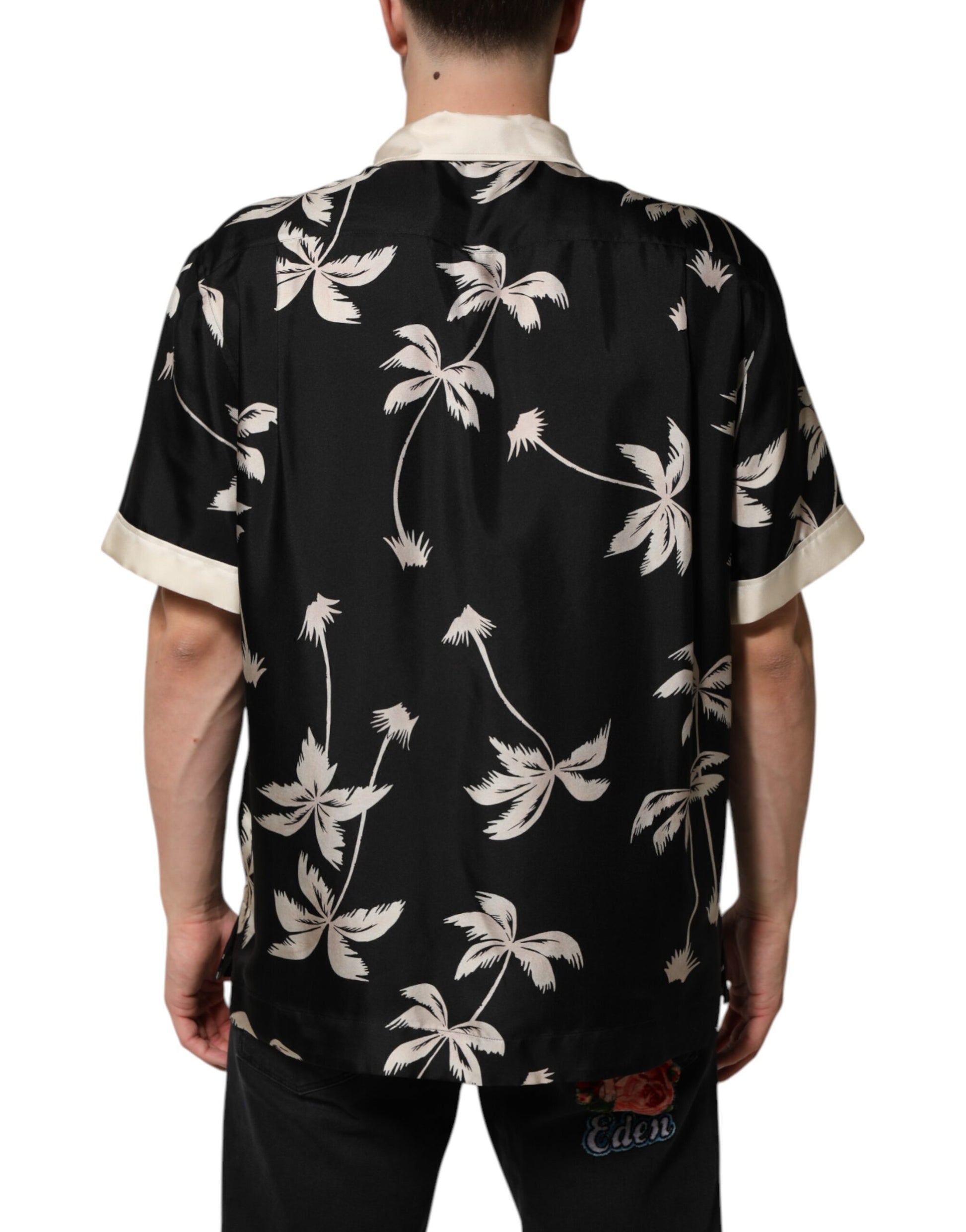 Black Printed Silk Short Sleeves Casual Shirt