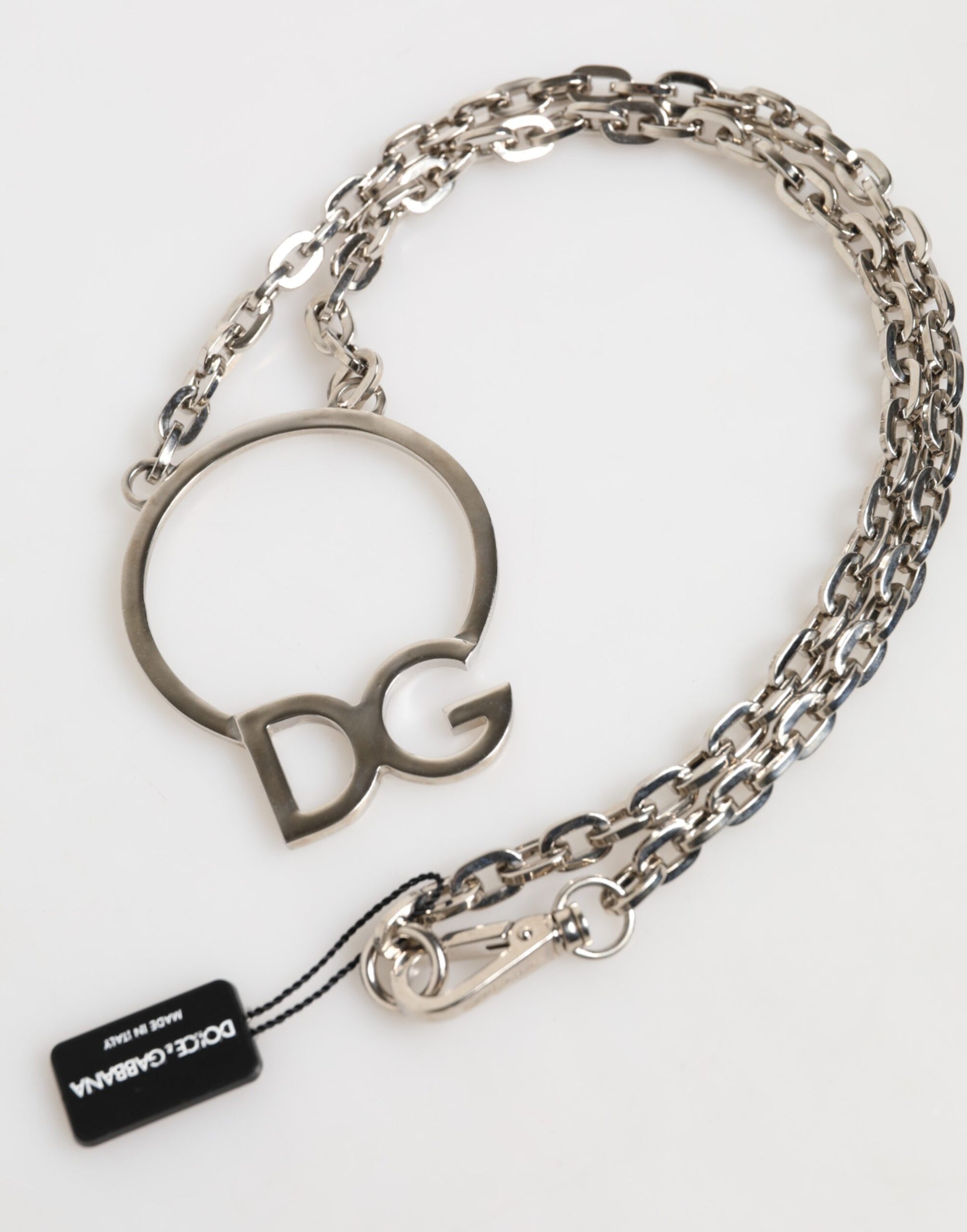 Silver Tone Brass Chain DG Logo Pendant Men Necklace