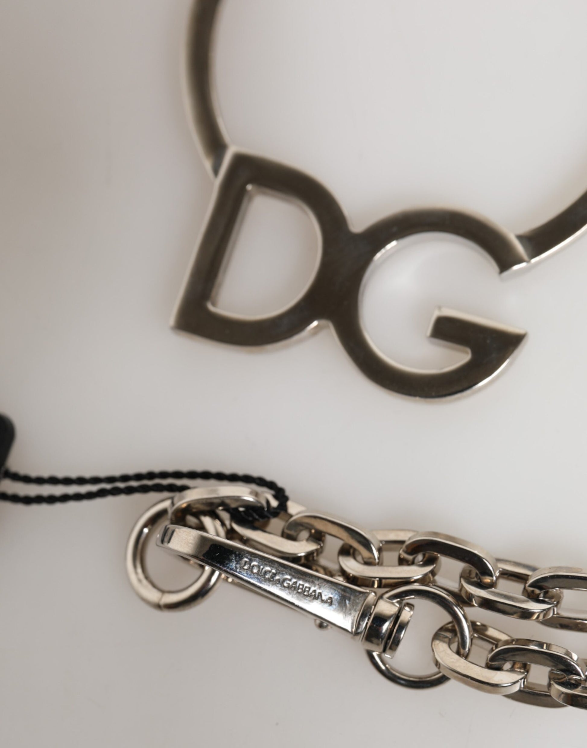 Silver Tone Brass Chain DG Logo Pendant Men Necklace
