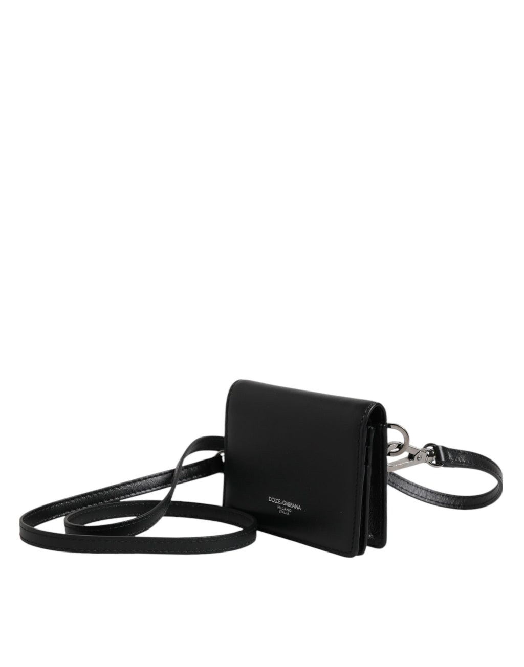 Black Leather Bifold Card Holder Crossbody Men Borse Bag