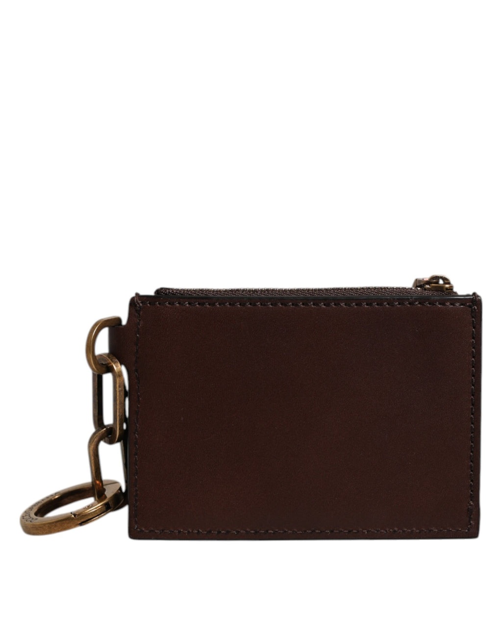 Brown Calf Leather Zip Logo Keyring Coin Purse Men Wallet