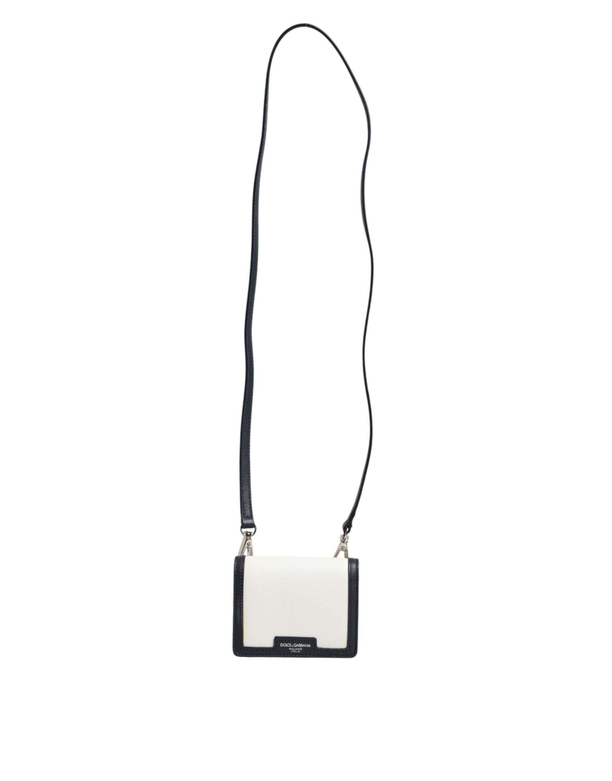 Beige Black Leather Card Holder Crossbody Men Borse Bag