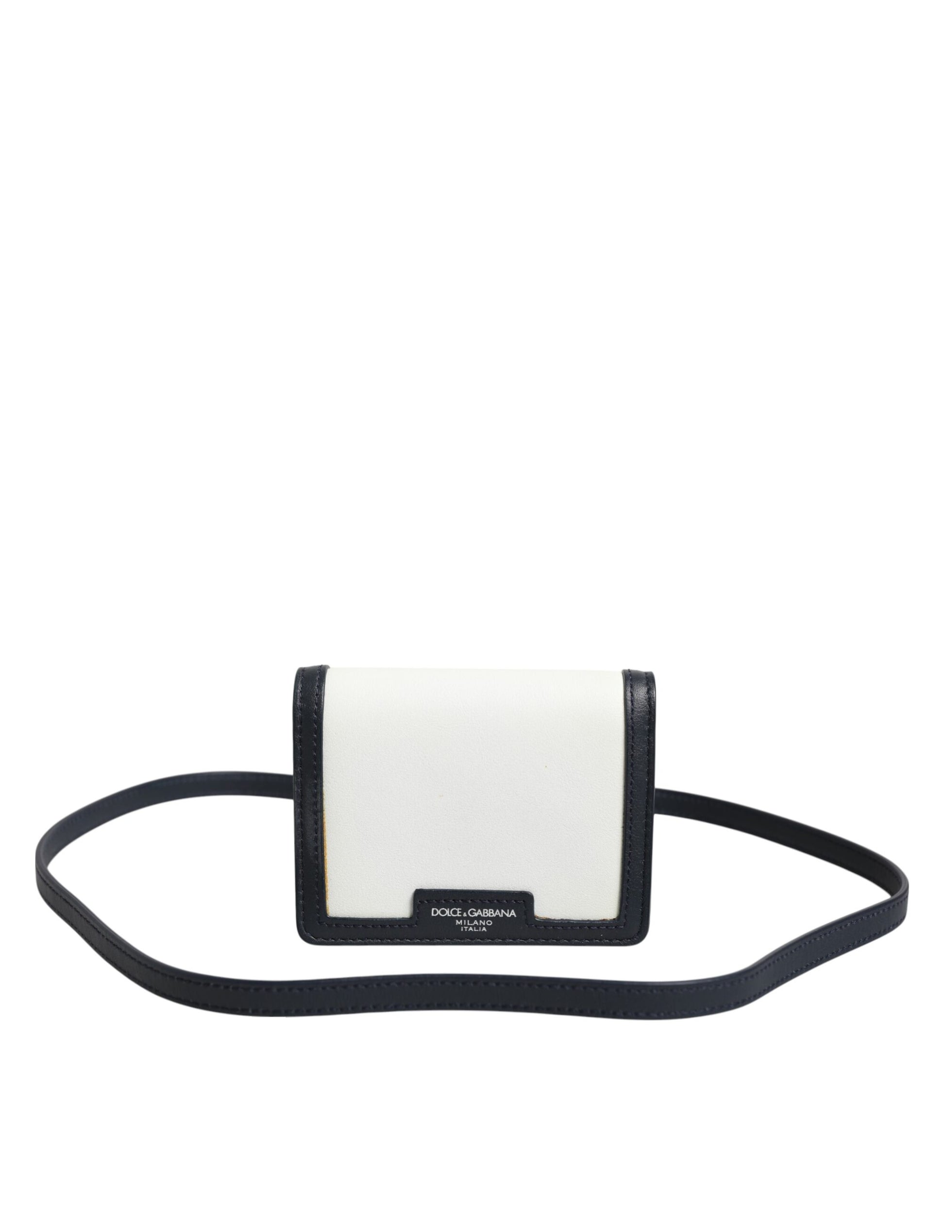 Beige Black Leather Card Holder Crossbody Men Borse Bag