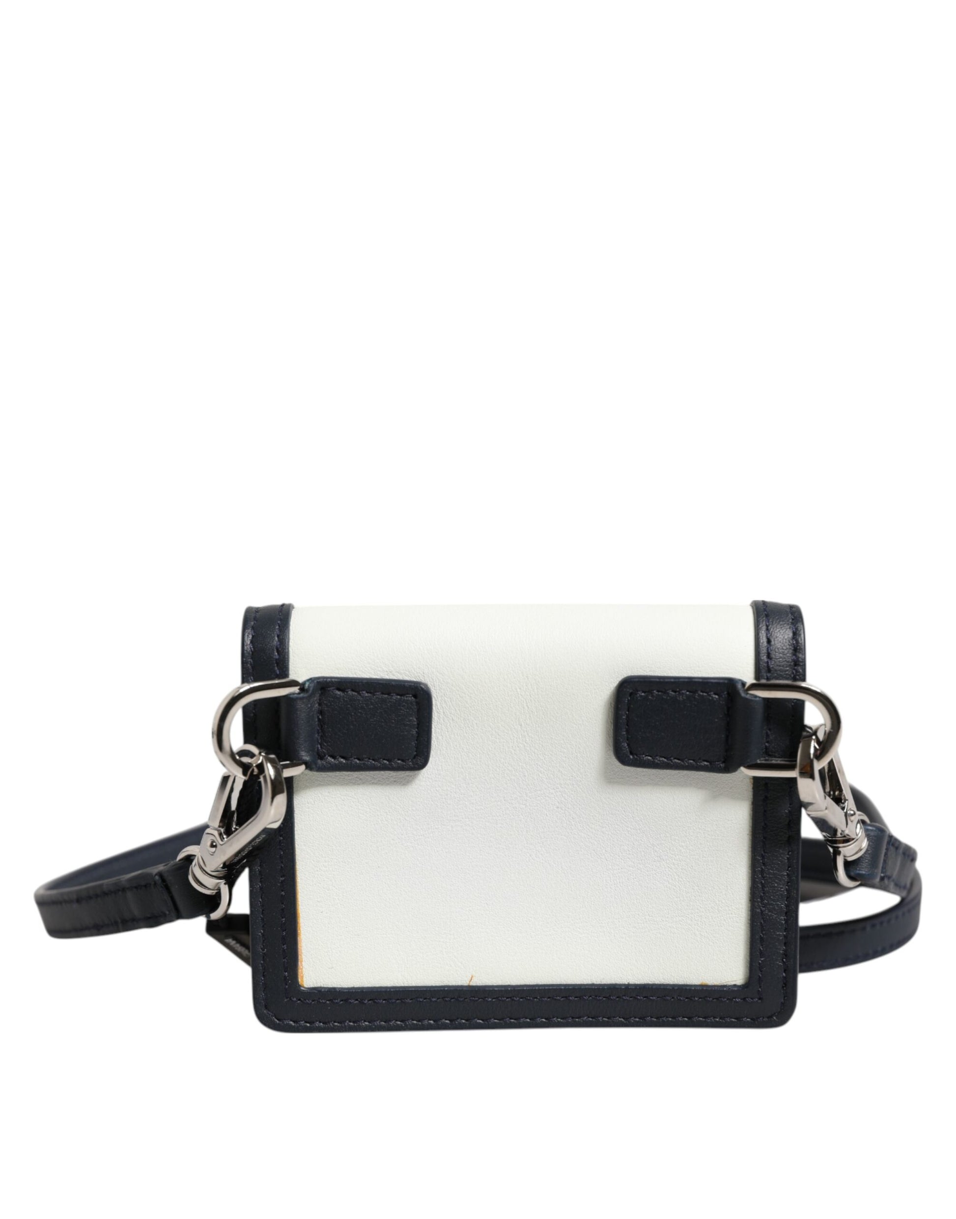 Beige Black Leather Card Holder Crossbody Men Borse Bag