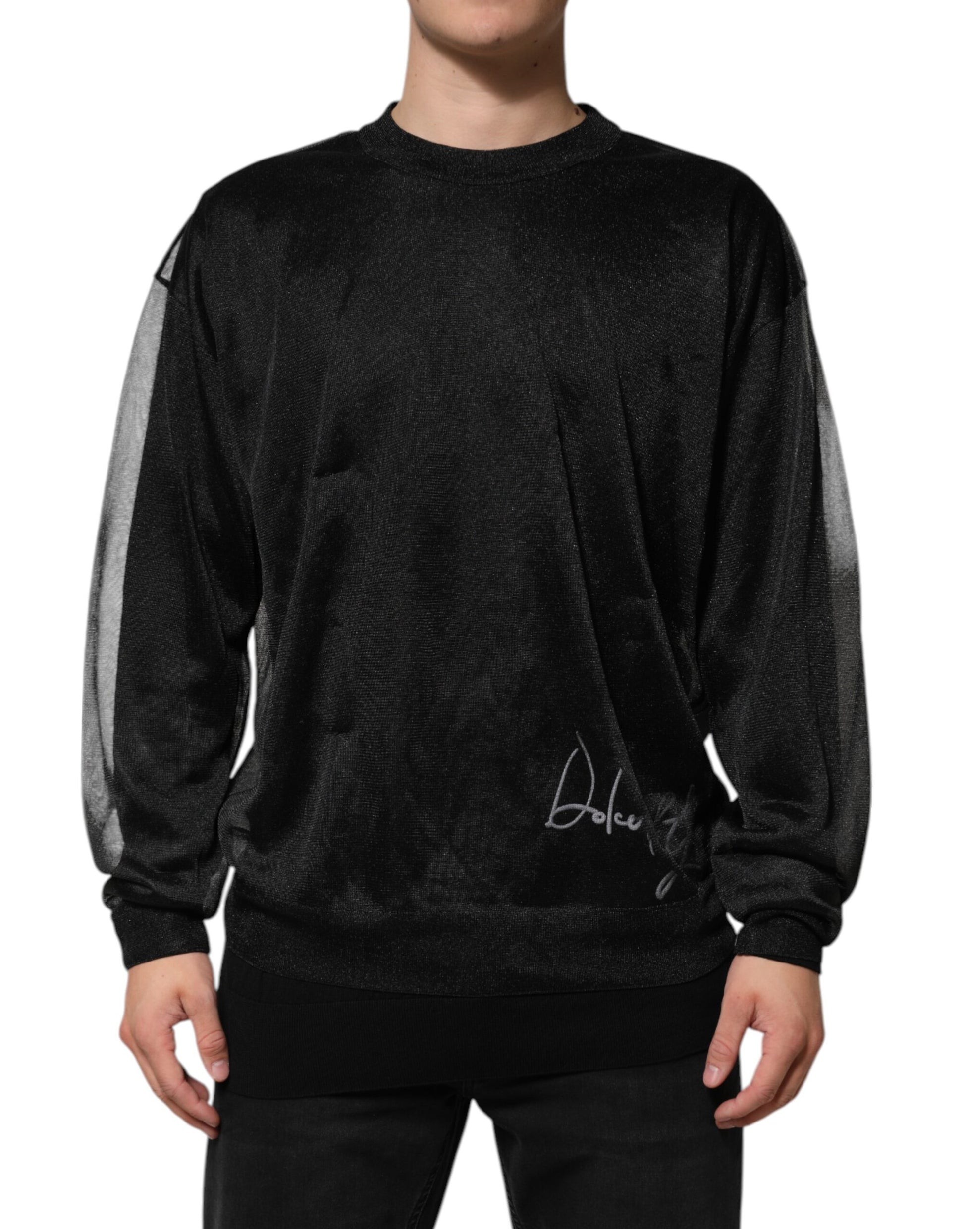 Black Polyester Pullover Sweatshirt Sweater