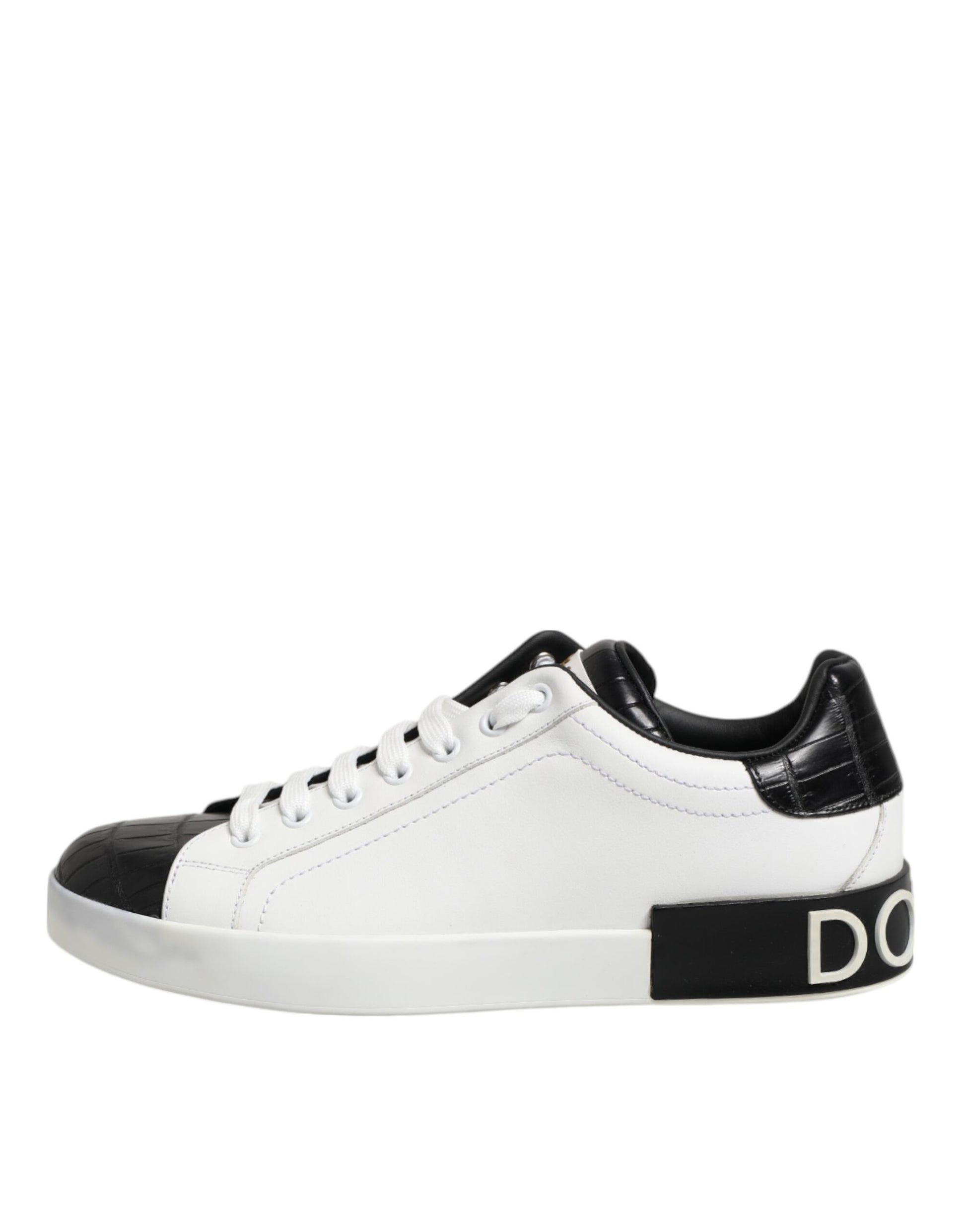 White Black Leather Portofino Sneaker Shoes