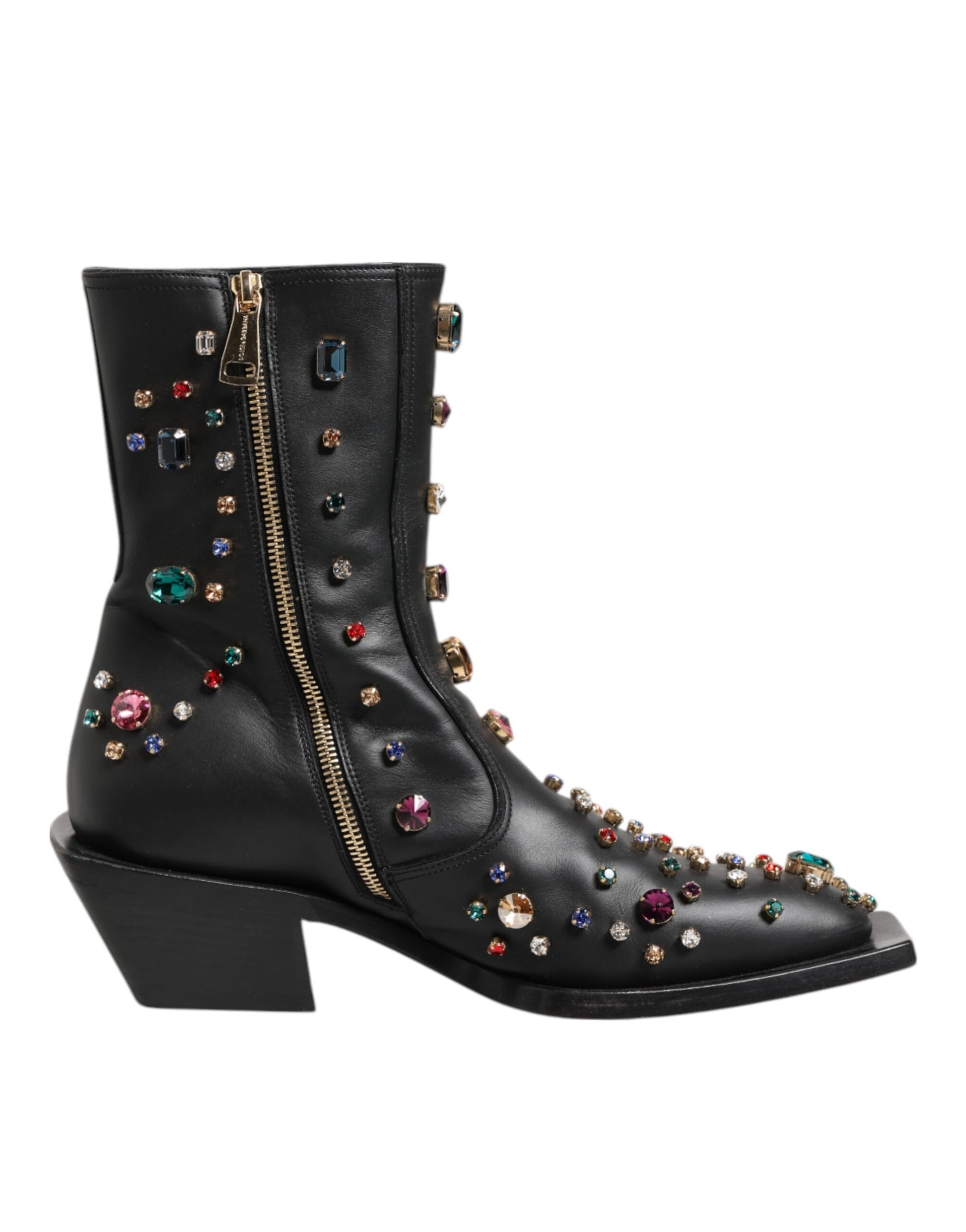Black Crystal Cowboy Leather Men Boots Shoes