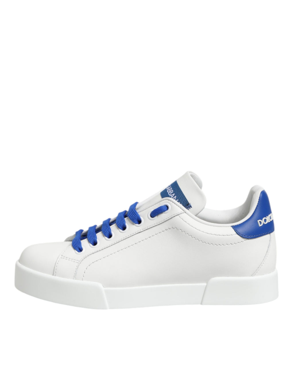 White Blue Leather Low Top Sneakers Shoes