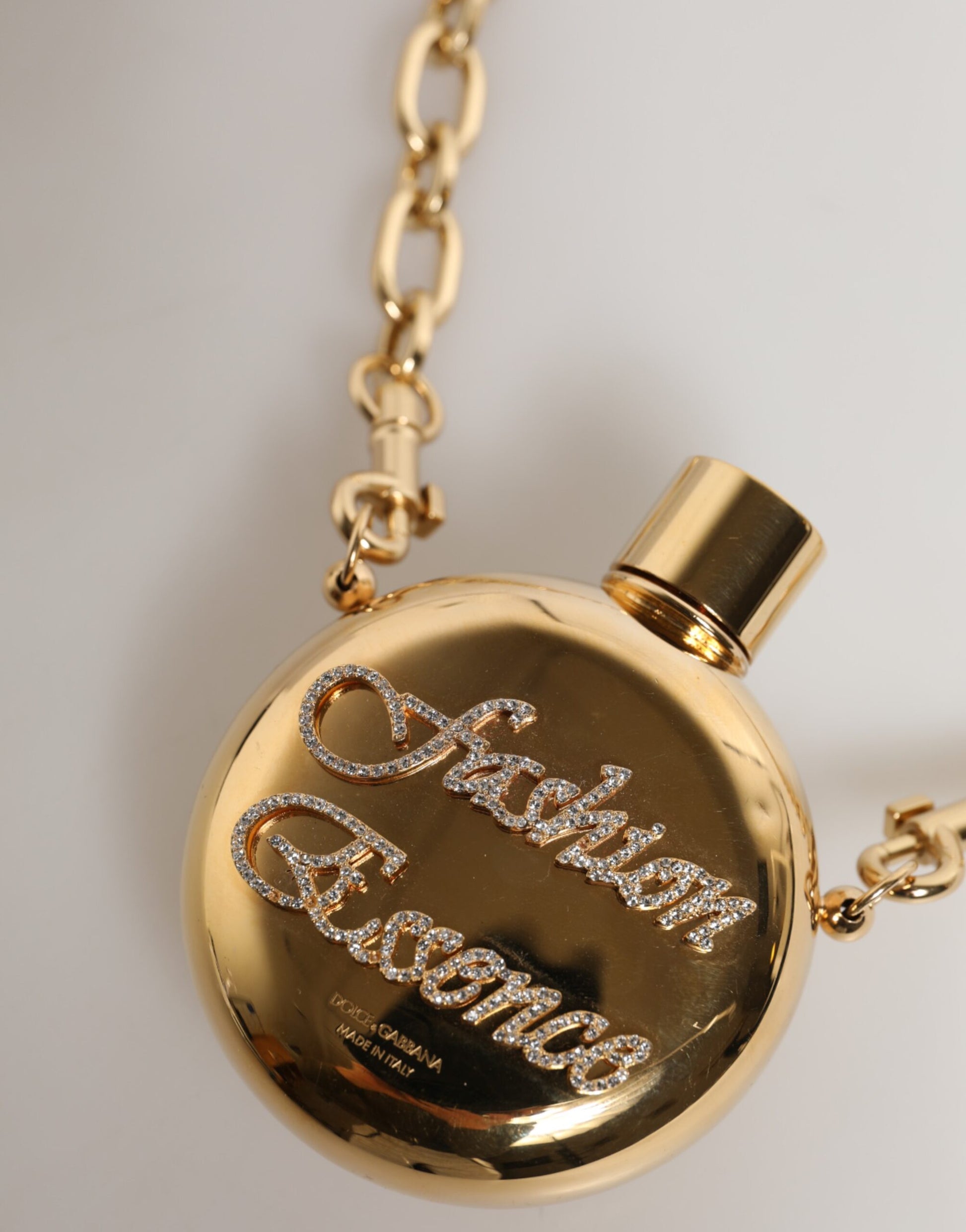 Gold Brass Rhinestone Devotion Charm Pendant Necklace