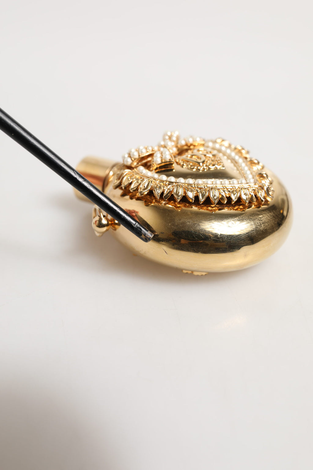 Gold Brass Rhinestone Devotion Charm Pendant Necklace