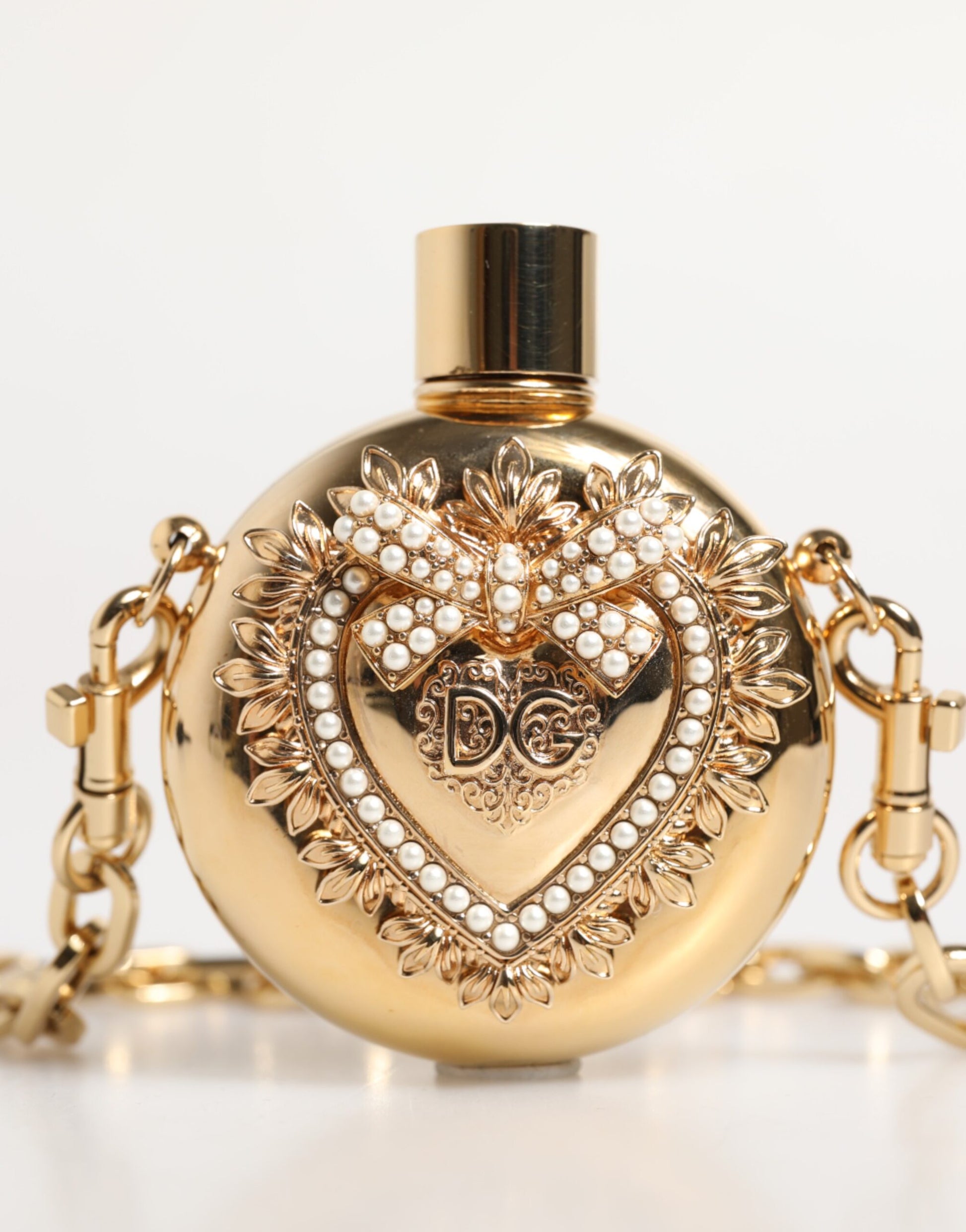 Gold Brass Rhinestone Devotion Charm Pendant Necklace