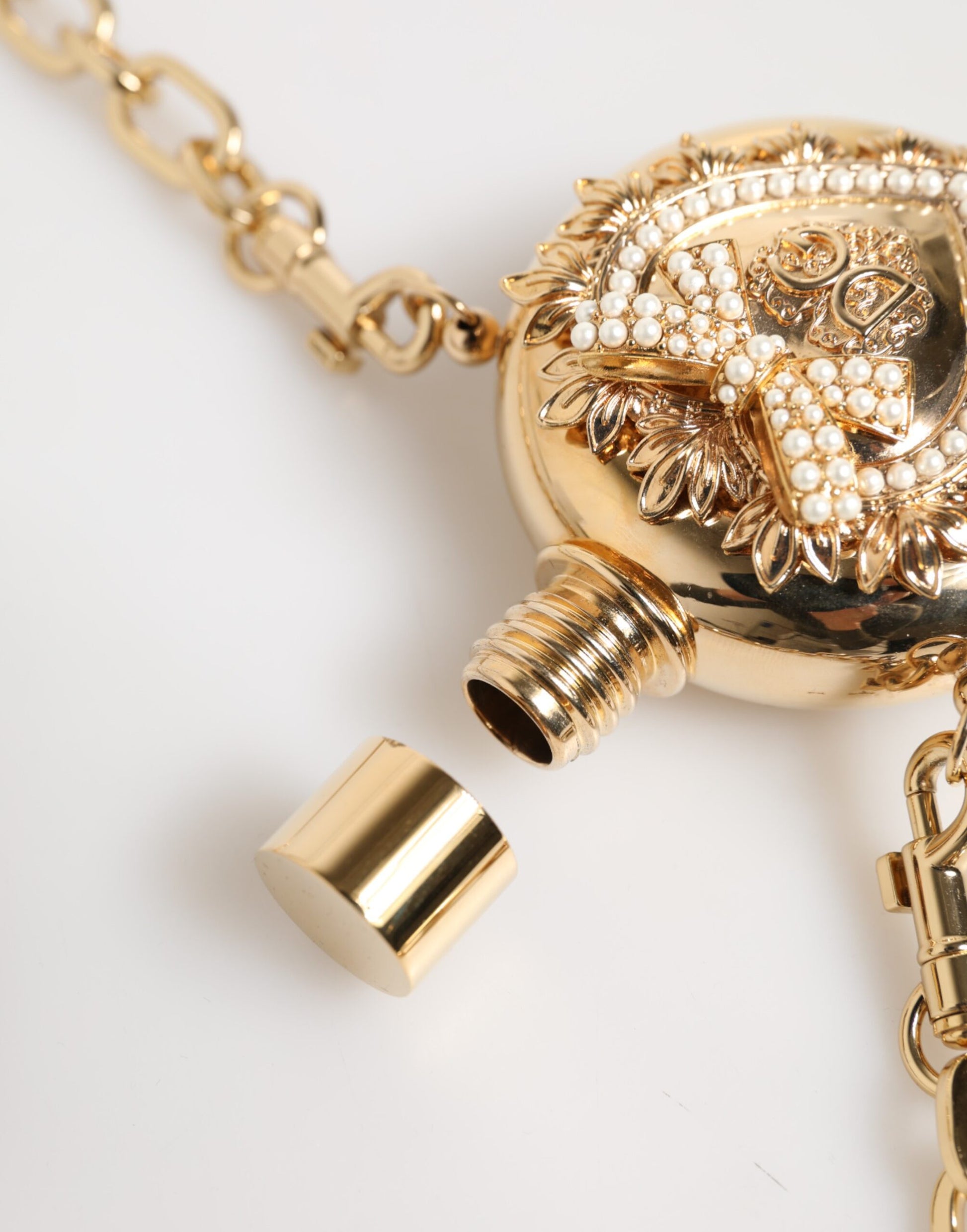 Gold Brass Rhinestone Devotion Charm Pendant Necklace