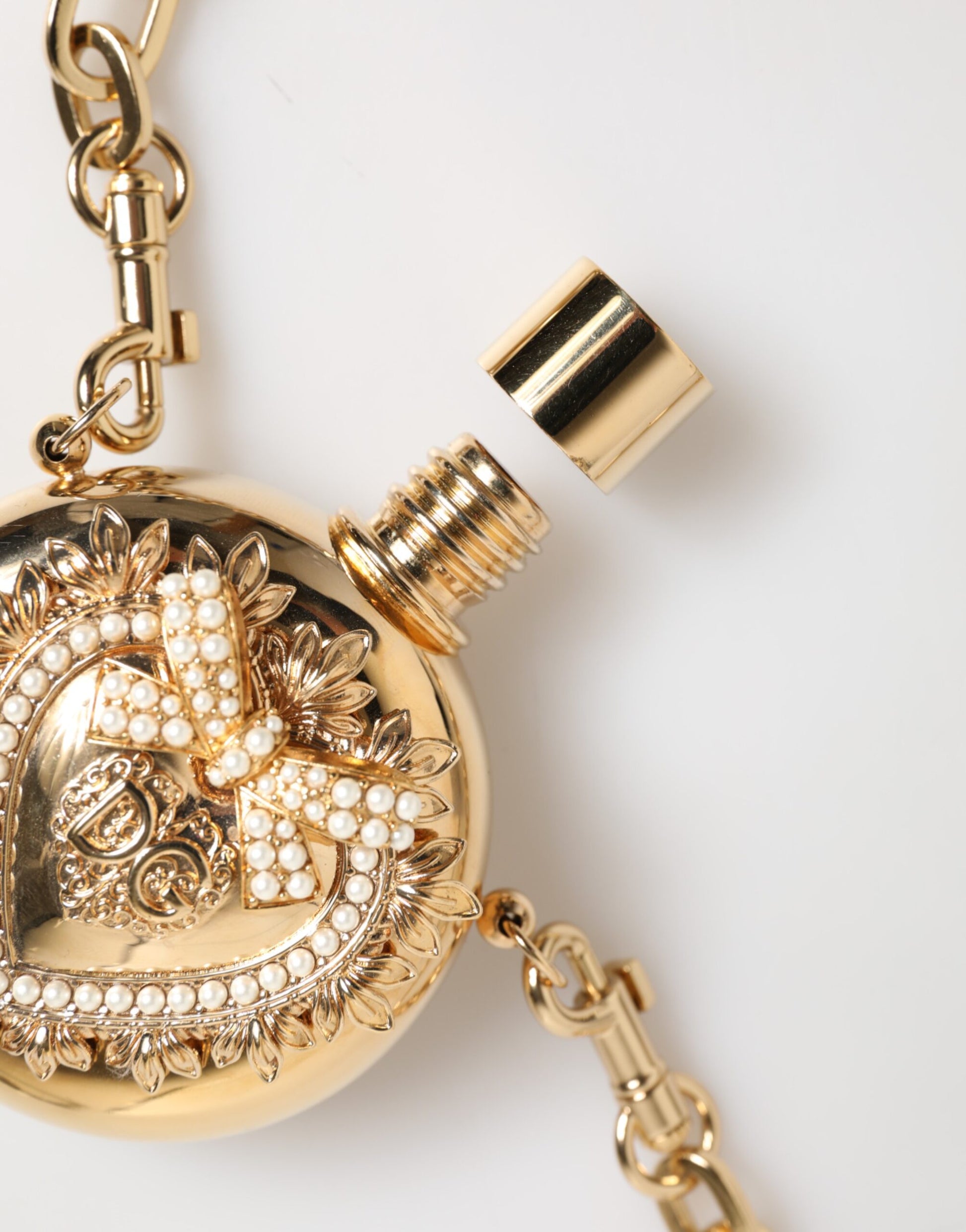 Gold Brass Rhinestone Devotion Charm Pendant Necklace