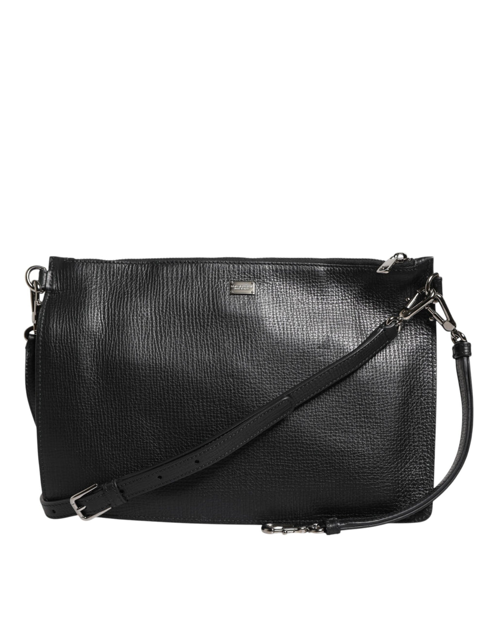 Black Palmellato Leather Logo Plaque Shoulder Borse Bag