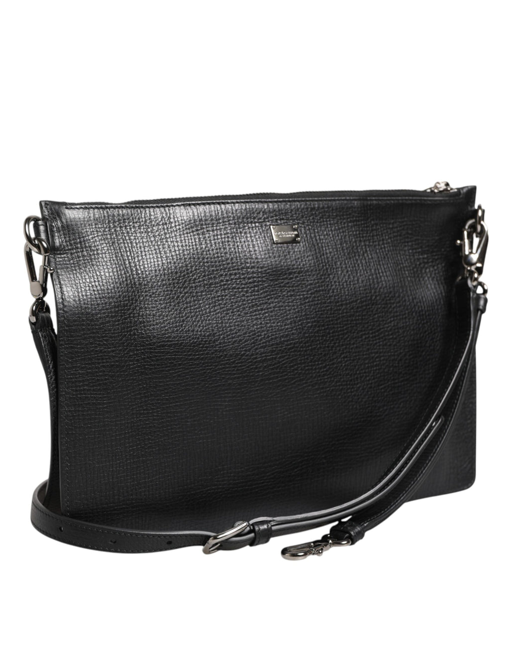 Black Palmellato Leather Logo Plaque Shoulder Borse Bag