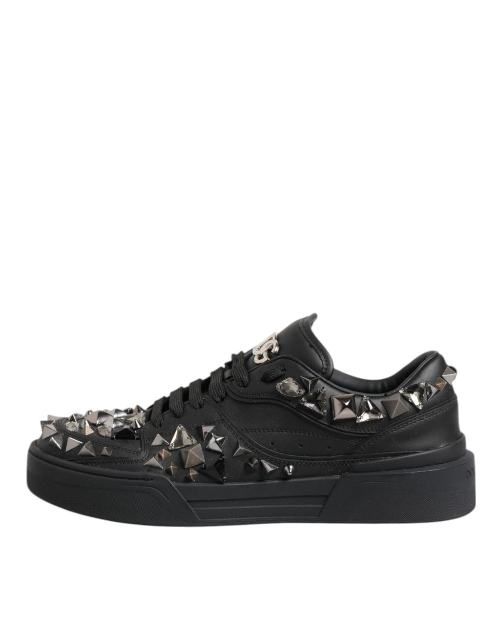 Black Leather Studded Low Top Sneakers Shoes
