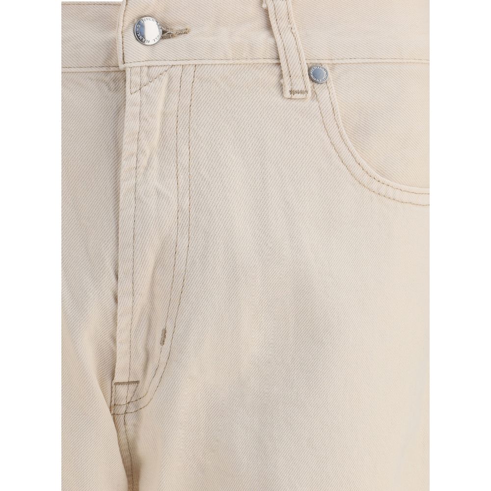 Beige Cotton Straight-Leg Jeans