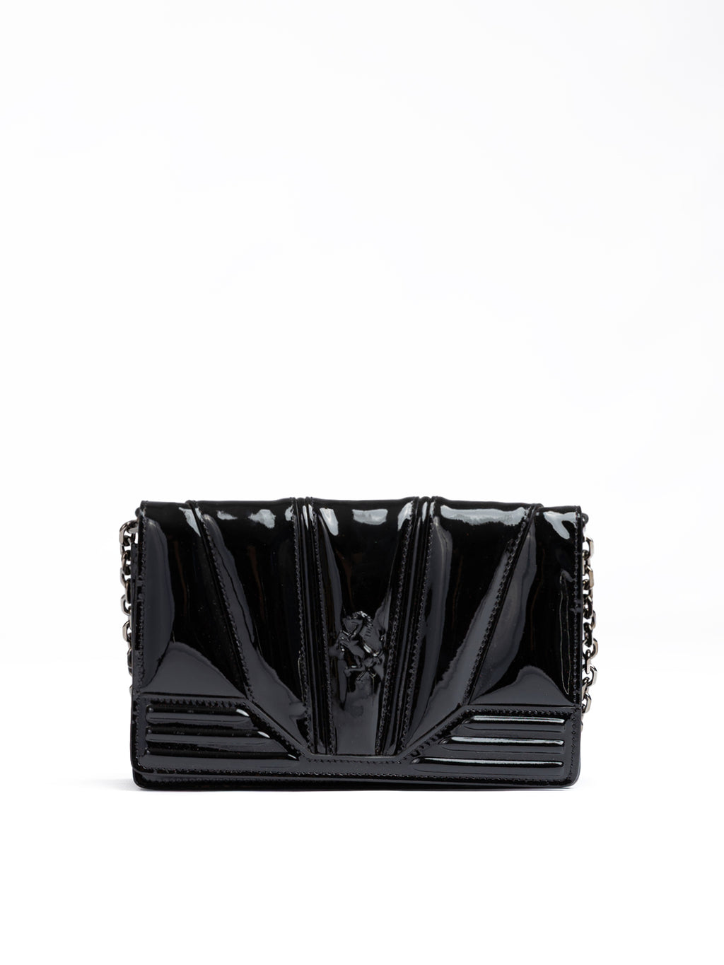 Black GT patent leather bag with chain